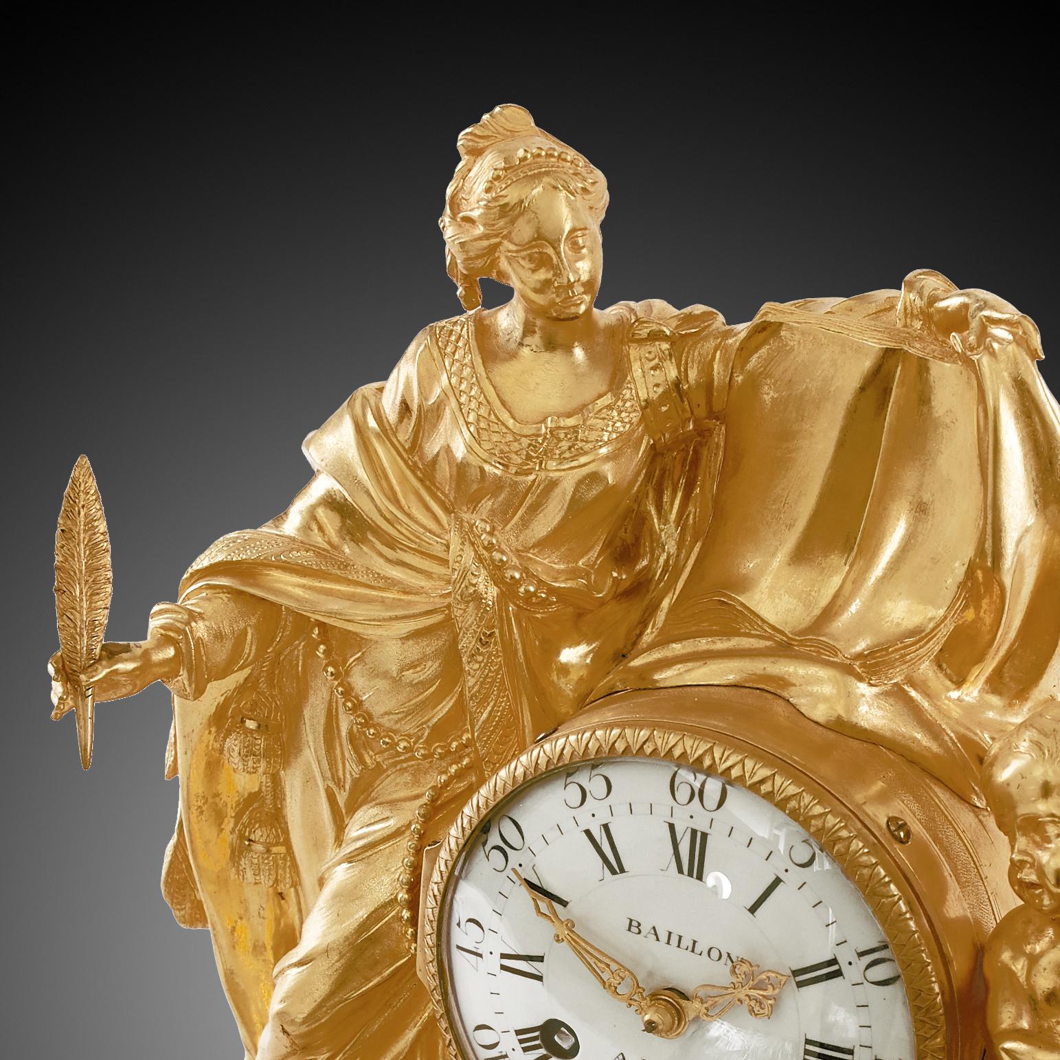Mantel Clock 18th Century Louis XVI Period by Baillon À Paris For Sale 2