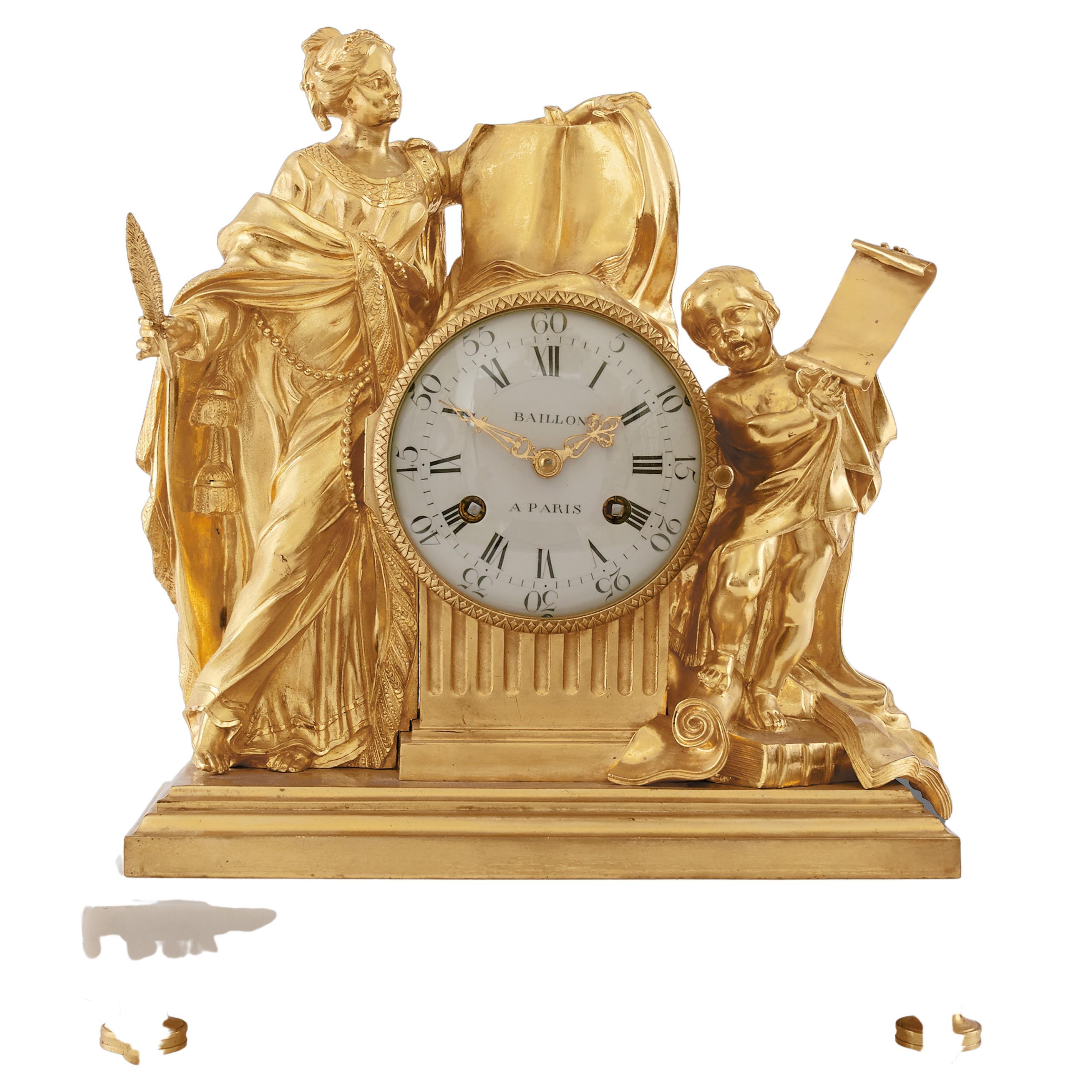 Mantel Clock 18th Century Louis XVI Period by Baillon À Paris For Sale