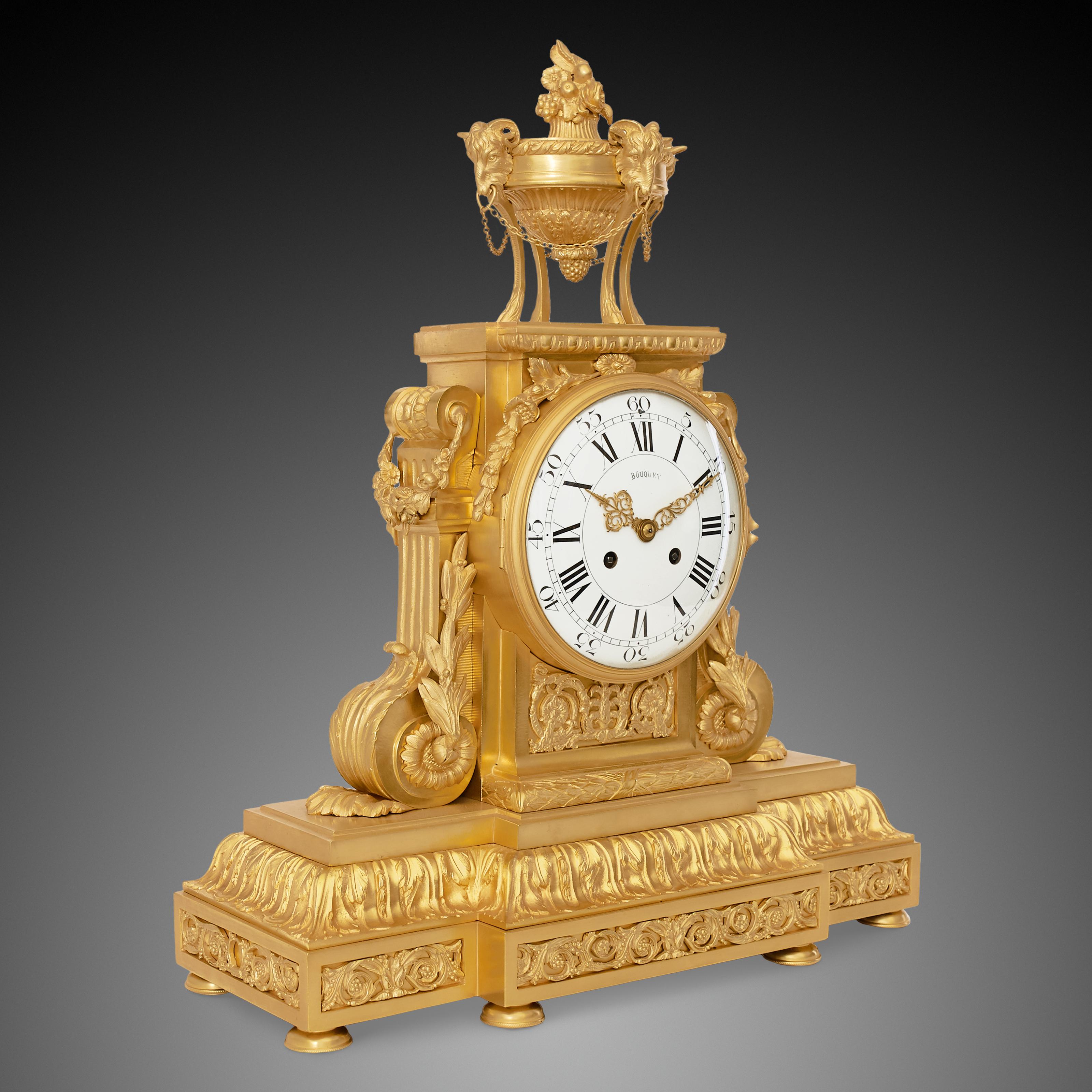 French Mantel Clock 18th Century Louis XVI Period by Bouquet À Paris