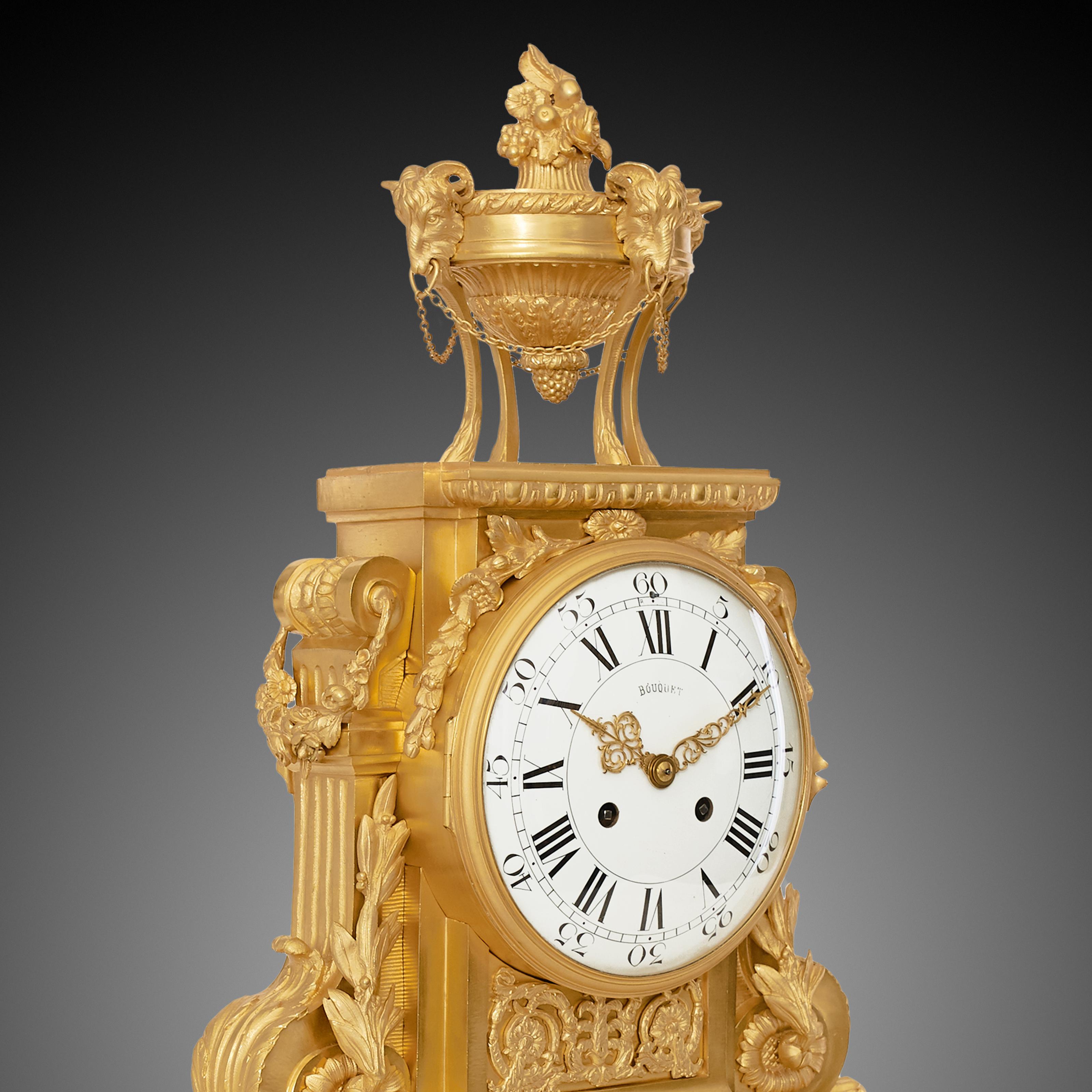 Bronze Mantel Clock 18th Century Louis XVI Period by Bouquet À Paris
