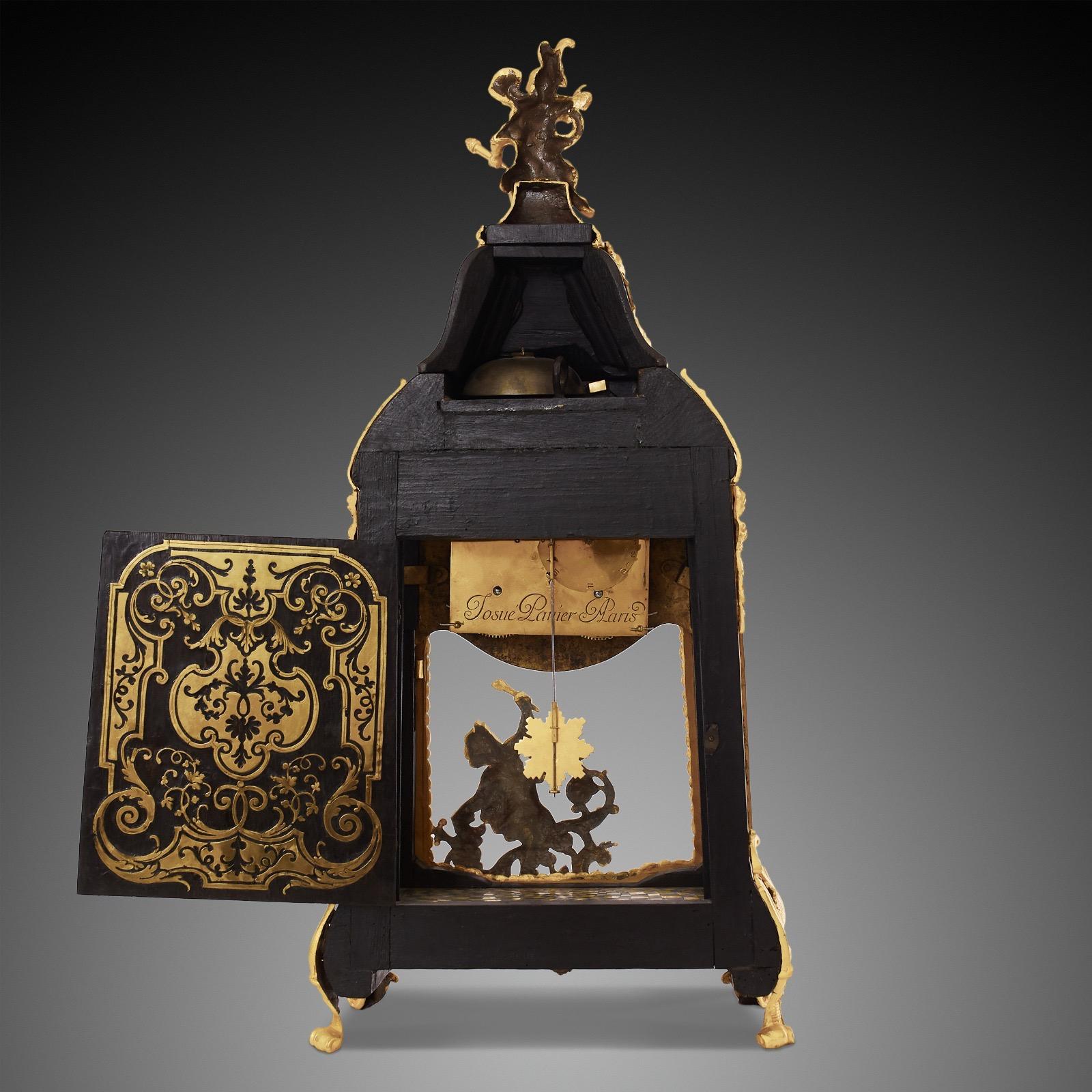 Bronze Mantel Clock 18th Century Styl Boulle by Josue Panier À Paris For Sale