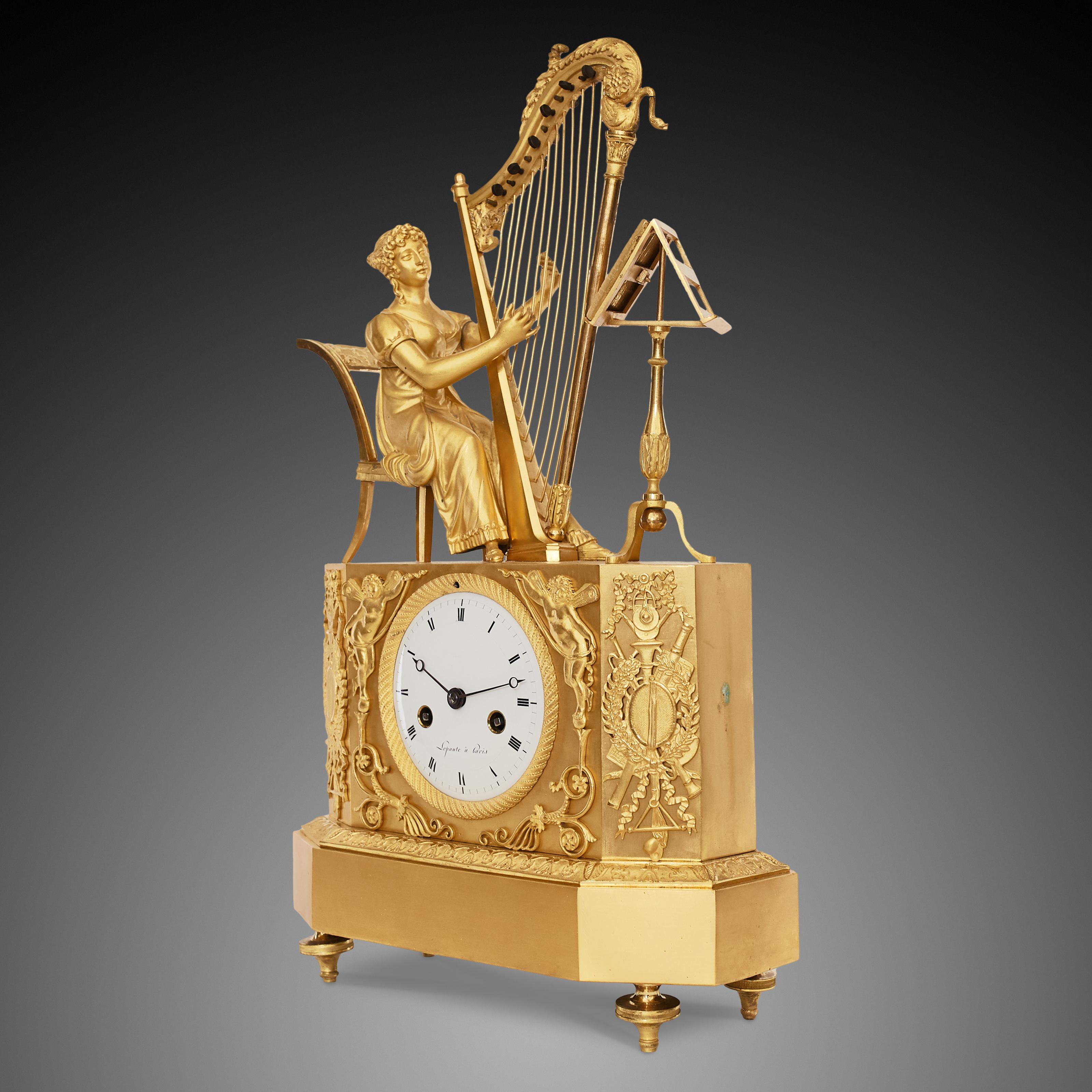French Empire style mantel clock signed ‘Lepaute à Paris’
This refined mantel clock crafted in transitional Directoire - Empire style from ormolu bronze is signed on the dial “Lepaute à Paris”. The Empire and the Directoire style were based on
