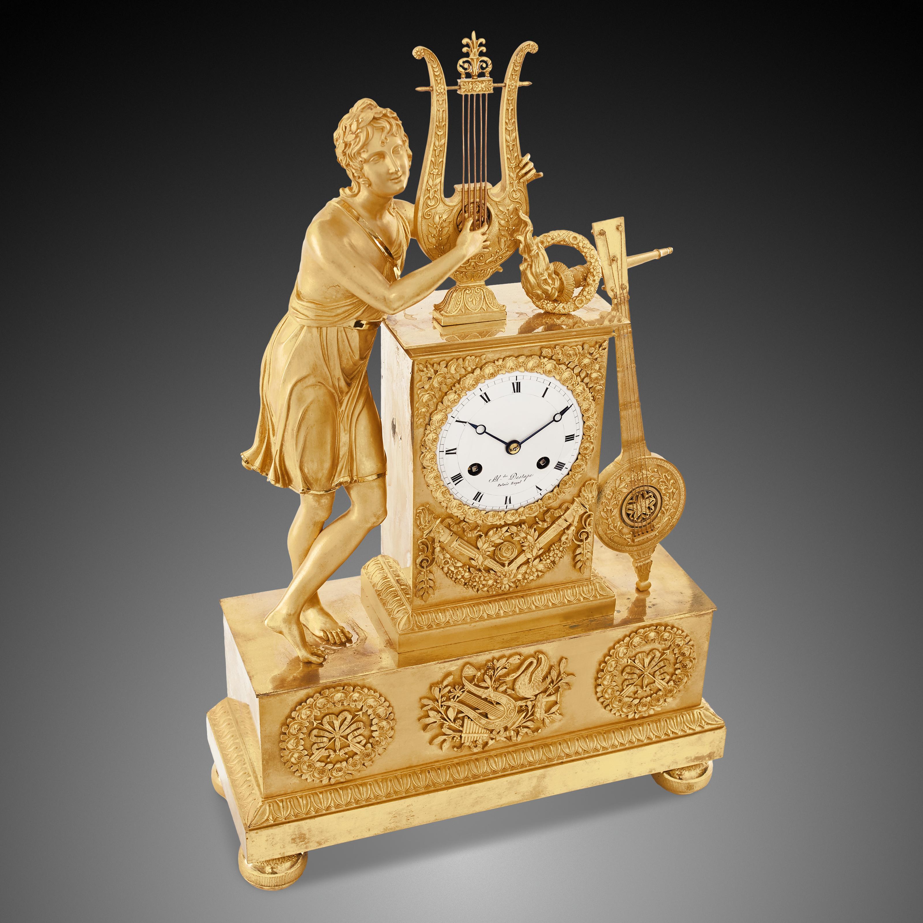 Gilt Mantel Clock 19th Century Empire For Sale