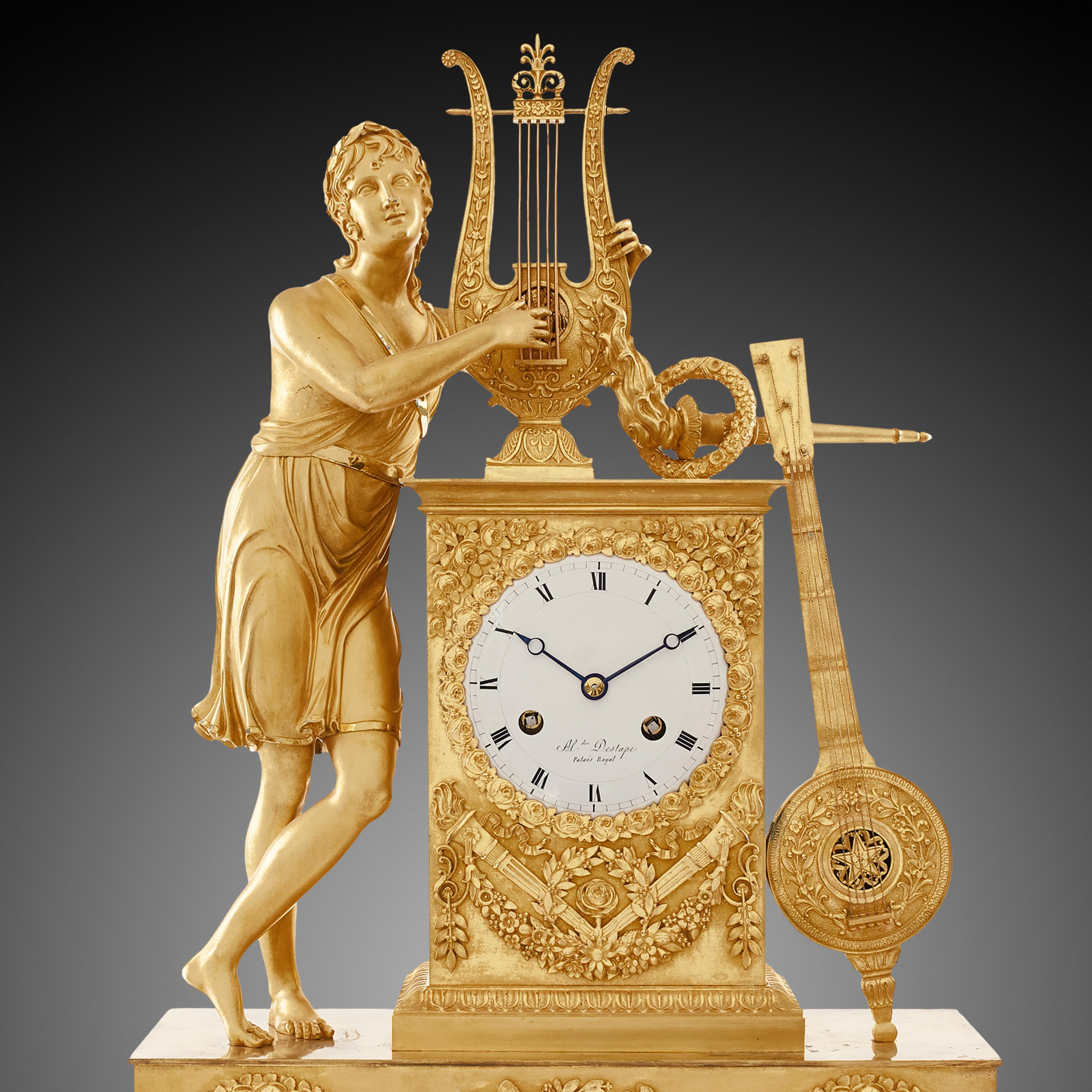 Bronze Mantel Clock 19th Century Empire For Sale