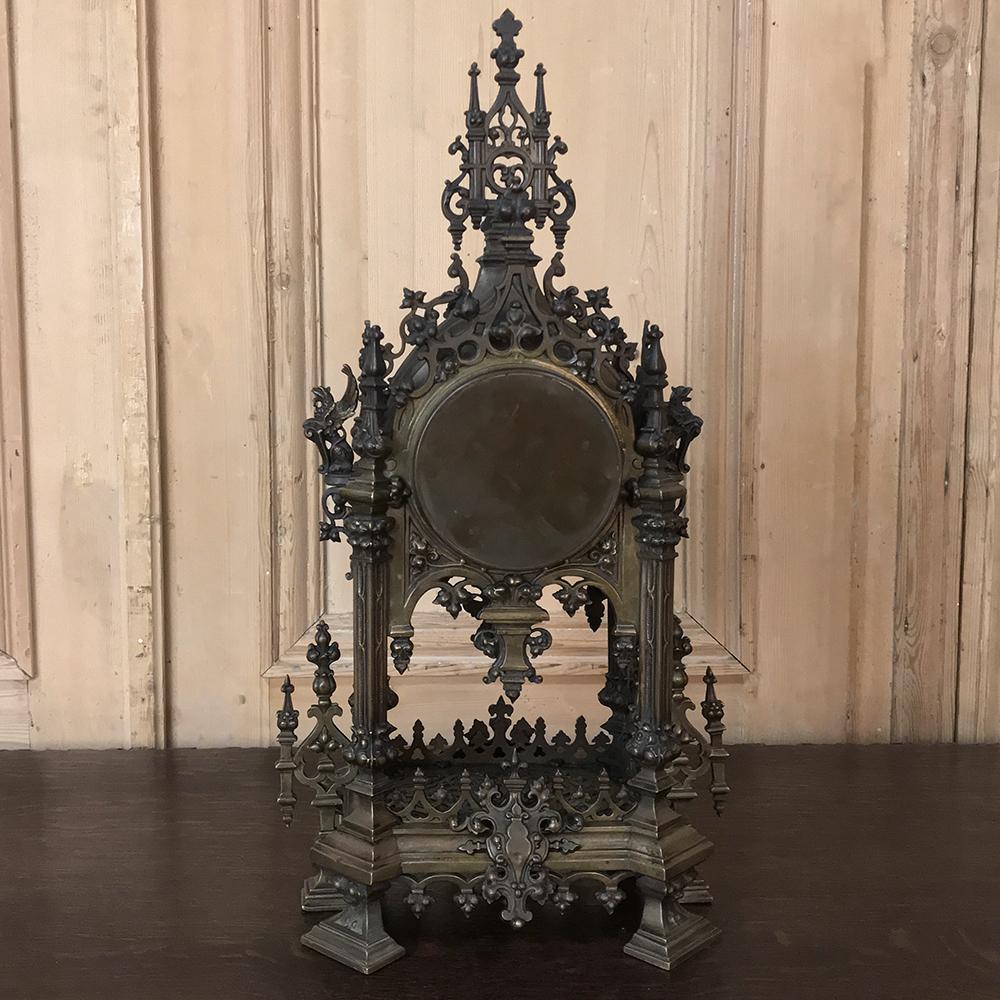 Mantel Clock, 19th Century French Gothic in Bronze 8