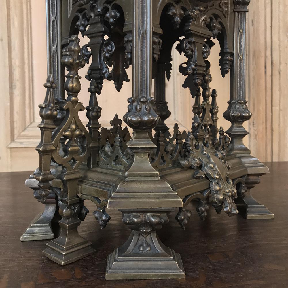 Mantel Clock, 19th Century French Gothic in Bronze 3