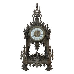 Mantel Clock, 19th Century French Gothic in Bronze