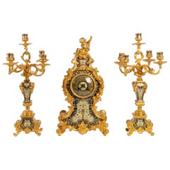 Antique Mantel Clock, 19th Century, Gilded Bronze, Enamelled and Cloisonné, Napoleon II