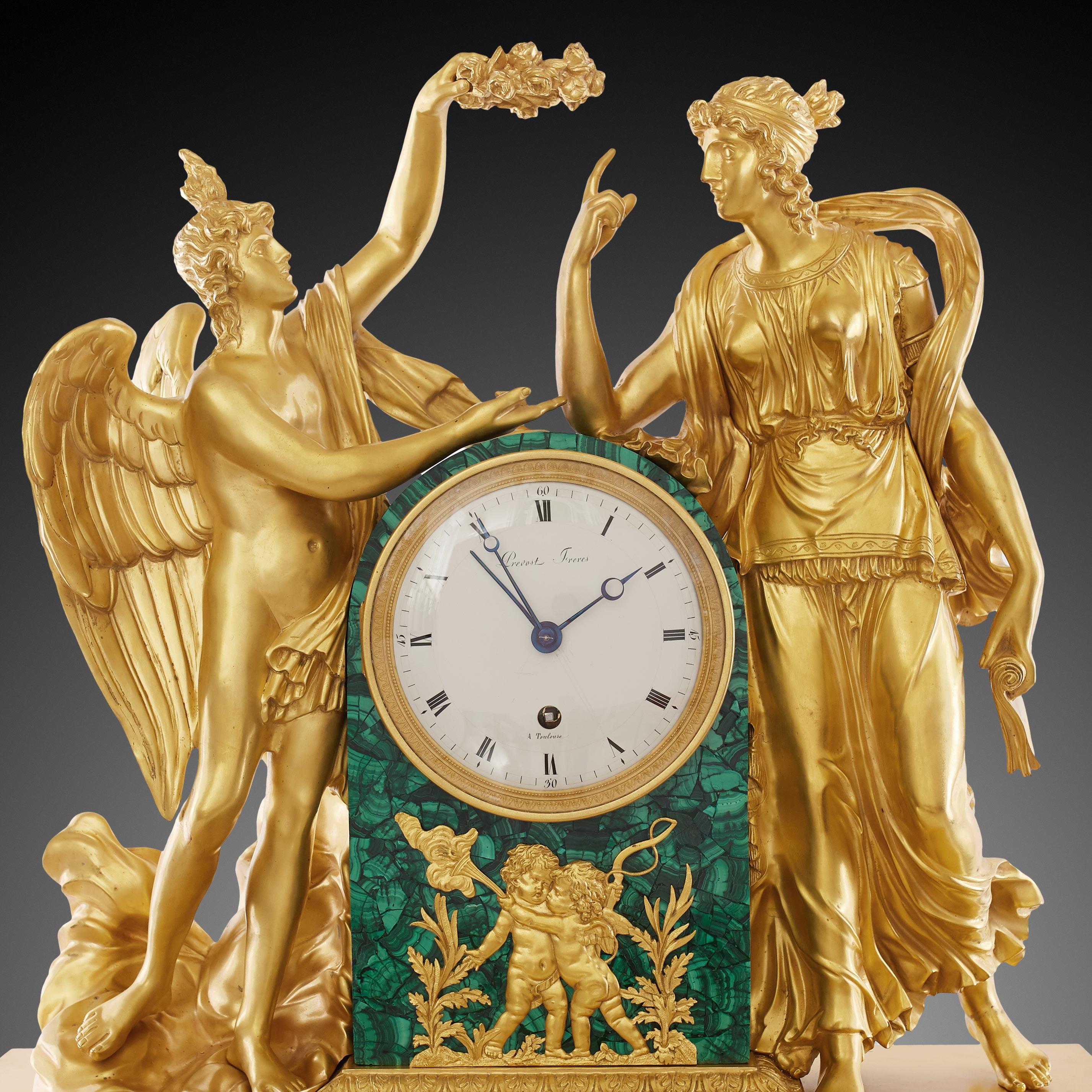 Fired Mantel Clock 19th Century Louis Philippe Charles X by Prevost Freres a Toulose