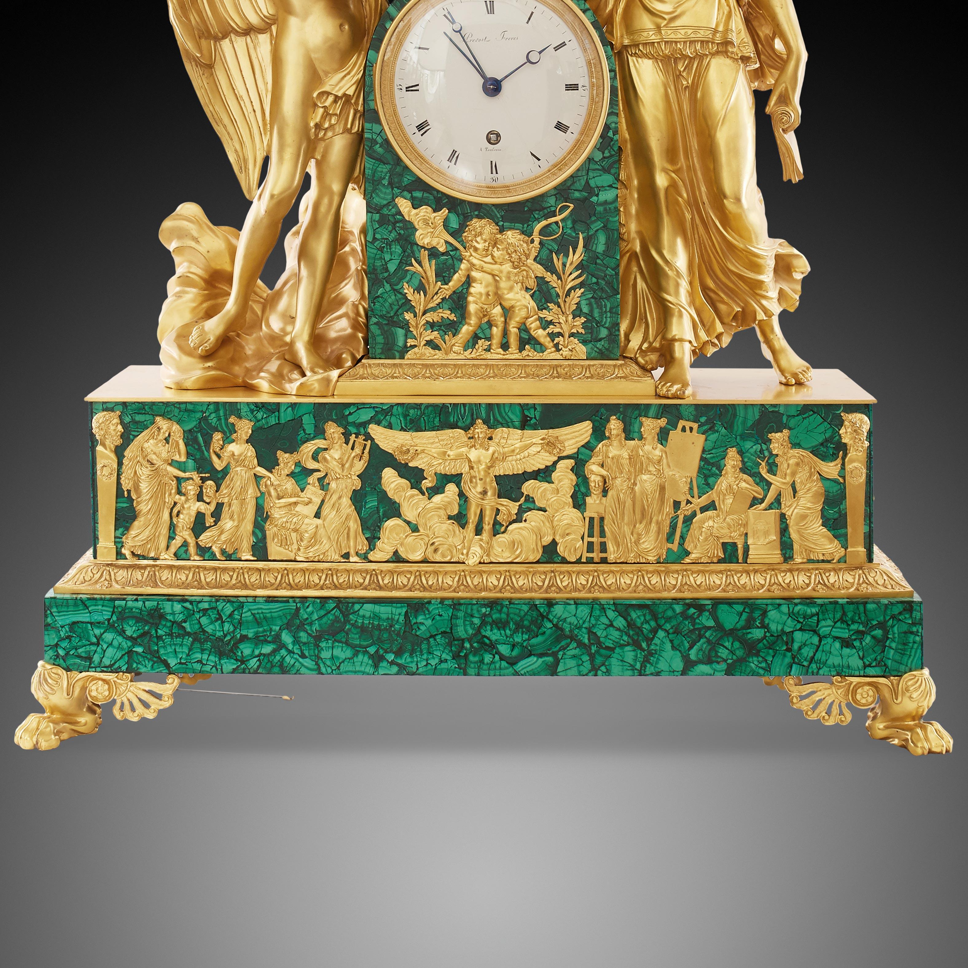 Gold Plate Mantel Clock 19th Century Louis Philippe Charles X by Prevost Freres a Toulose