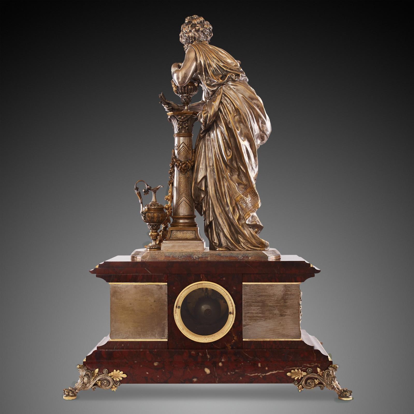 Mantel Clock 19th Century Napoleon III Period by Moreau Mathu For Sale 3