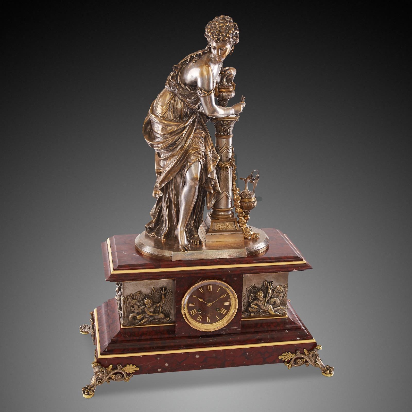 French Mantel Clock 19th Century Napoleon III Period by Moreau Mathu For Sale