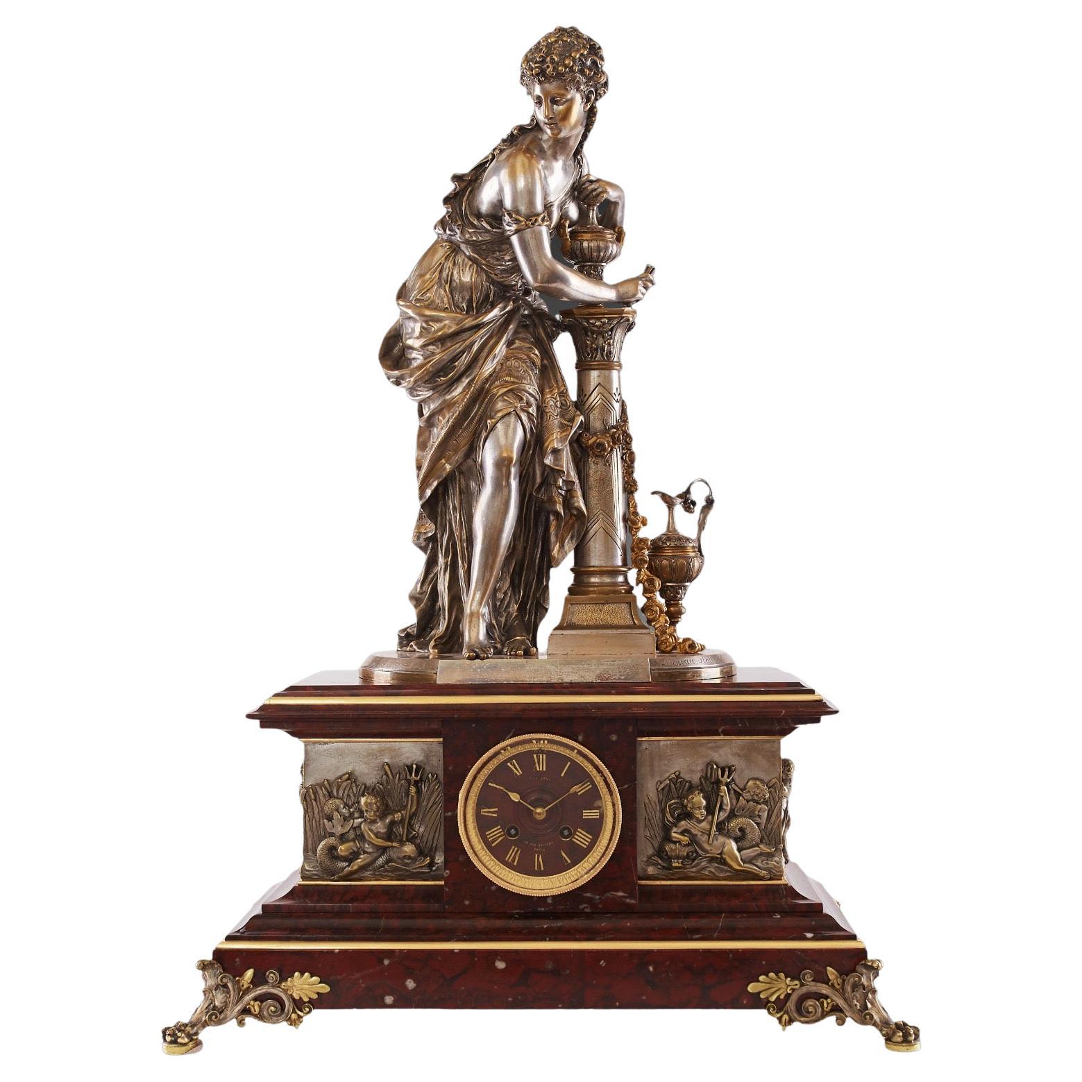 Mantel Clock 19th Century Napoleon III Period by Moreau Mathu For Sale