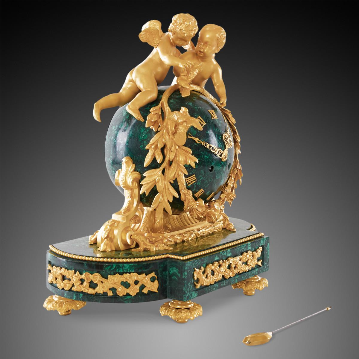 Cherubs Pendulum is an impressive work in the late 19th century following the design of the Louis XVI period. The clock itself has its own charm to catch people's attention from the first sight not only by its unique material but also its dedicated