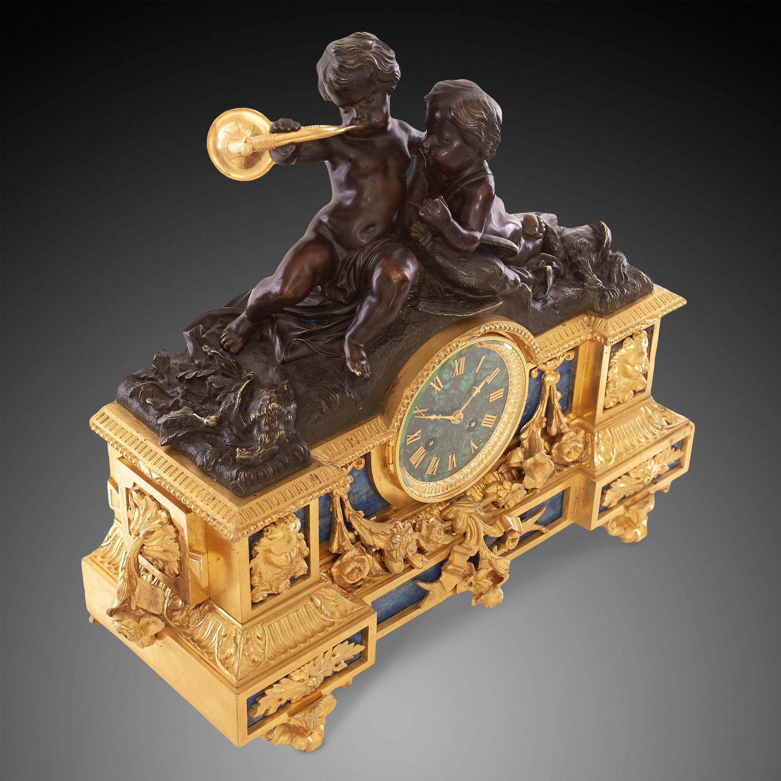 Bronze Mantel Clock 19th Century Napoleon III Period For Sale