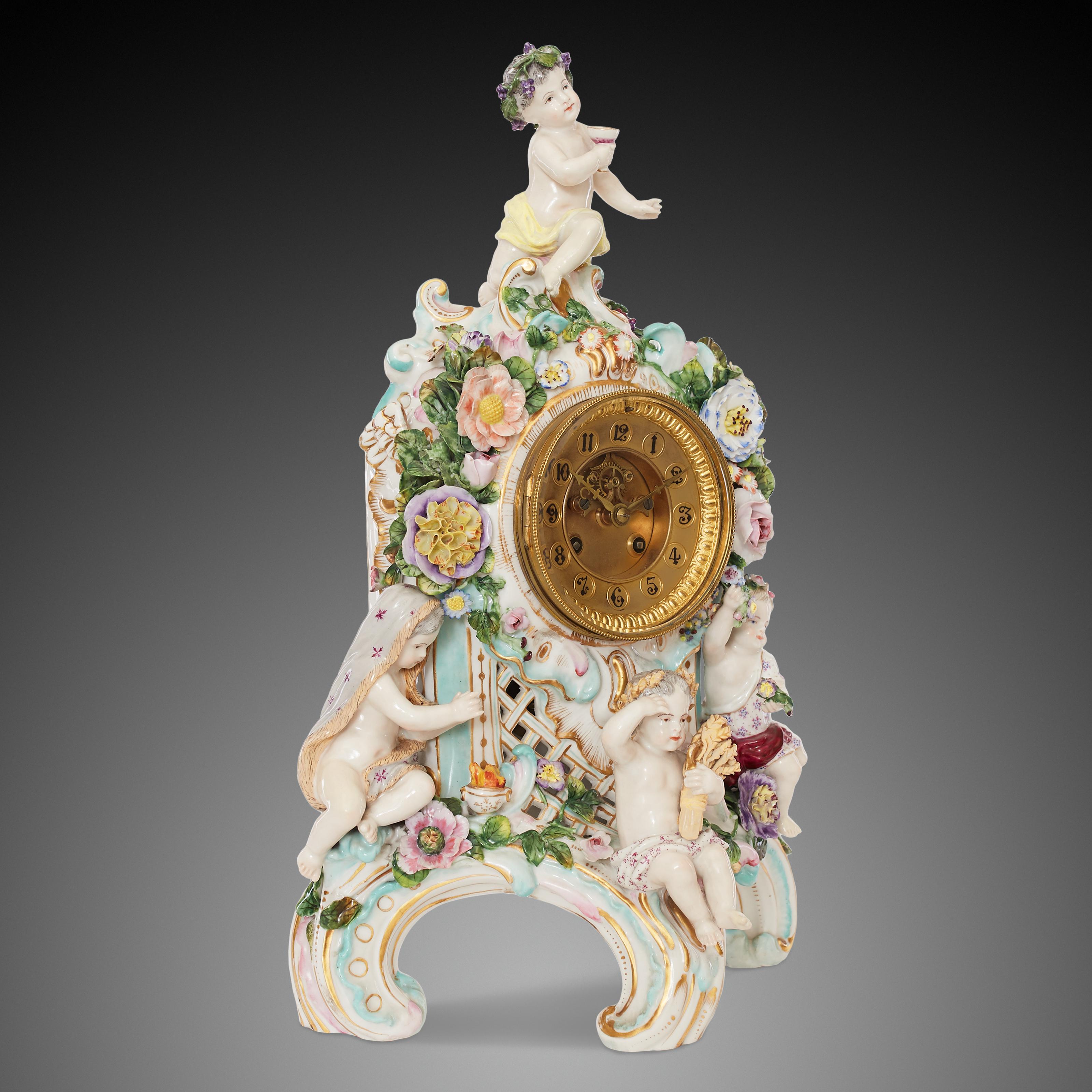 French Mantel Clock 19th Century Porcelain Styl Rococo