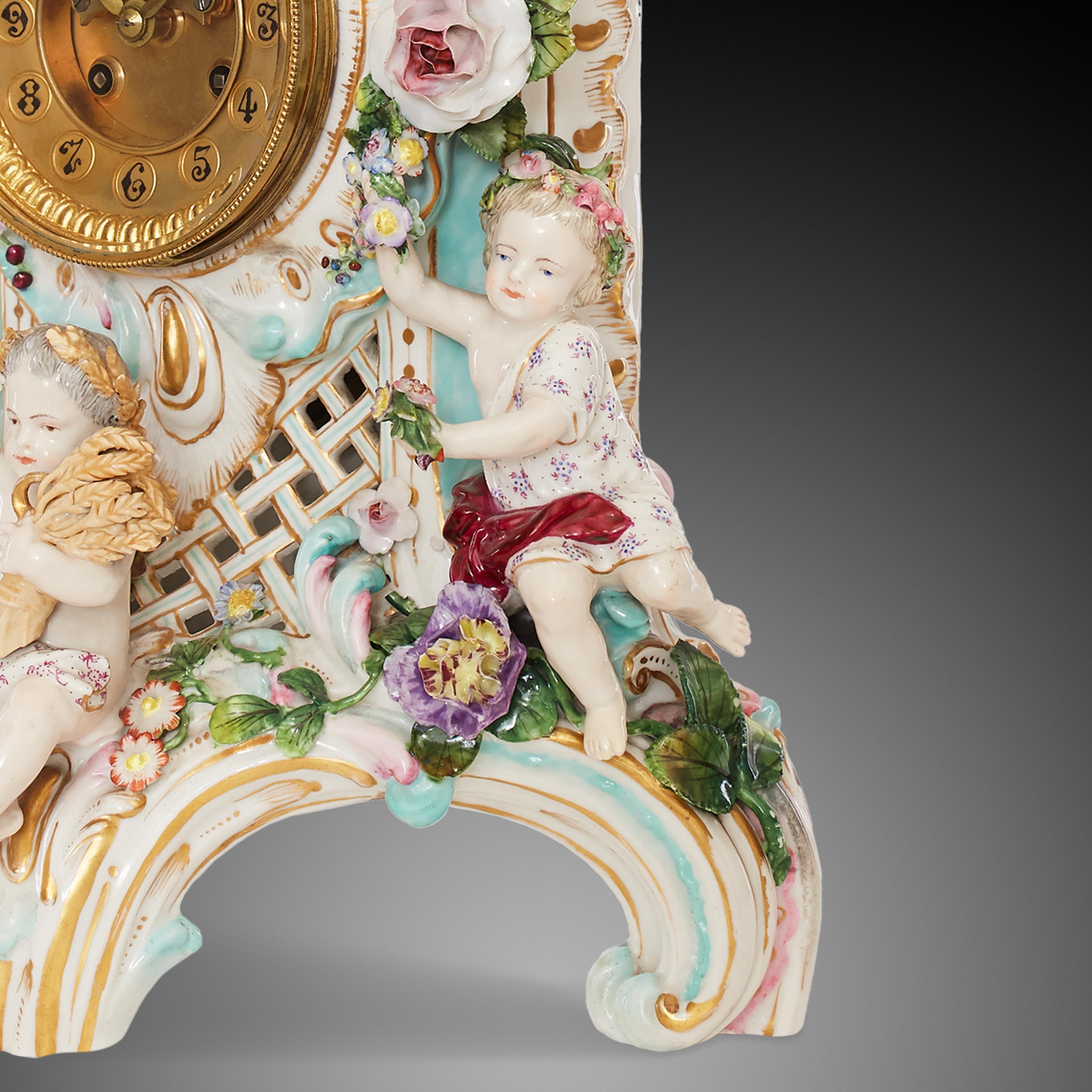 Mantel Clock 19th Century Porcelain Styl Rococo 5