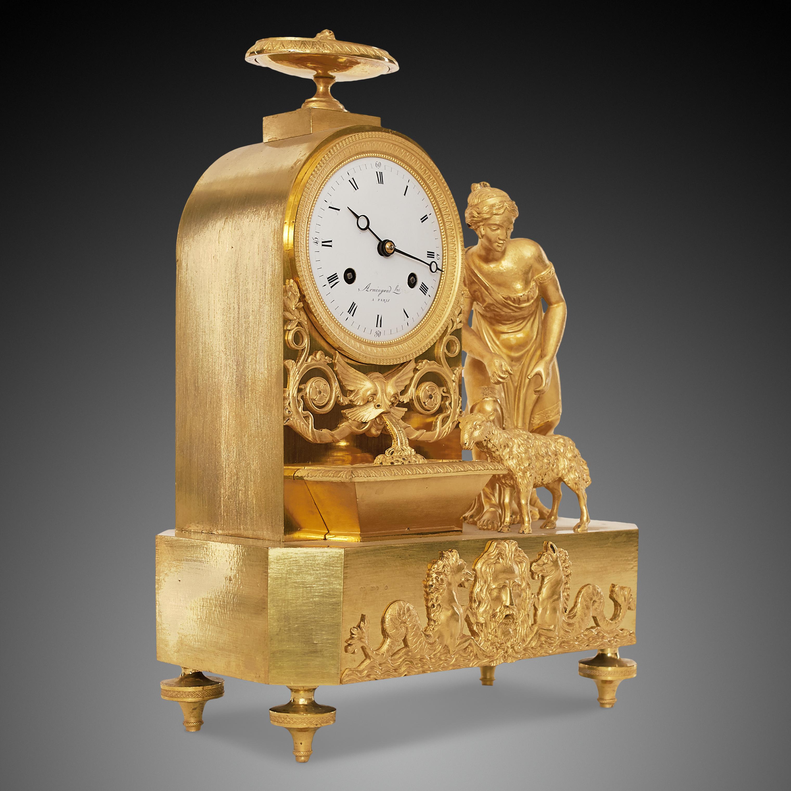 French Mantel Clock 19th Century Styl Empire by Armingaud À Paris