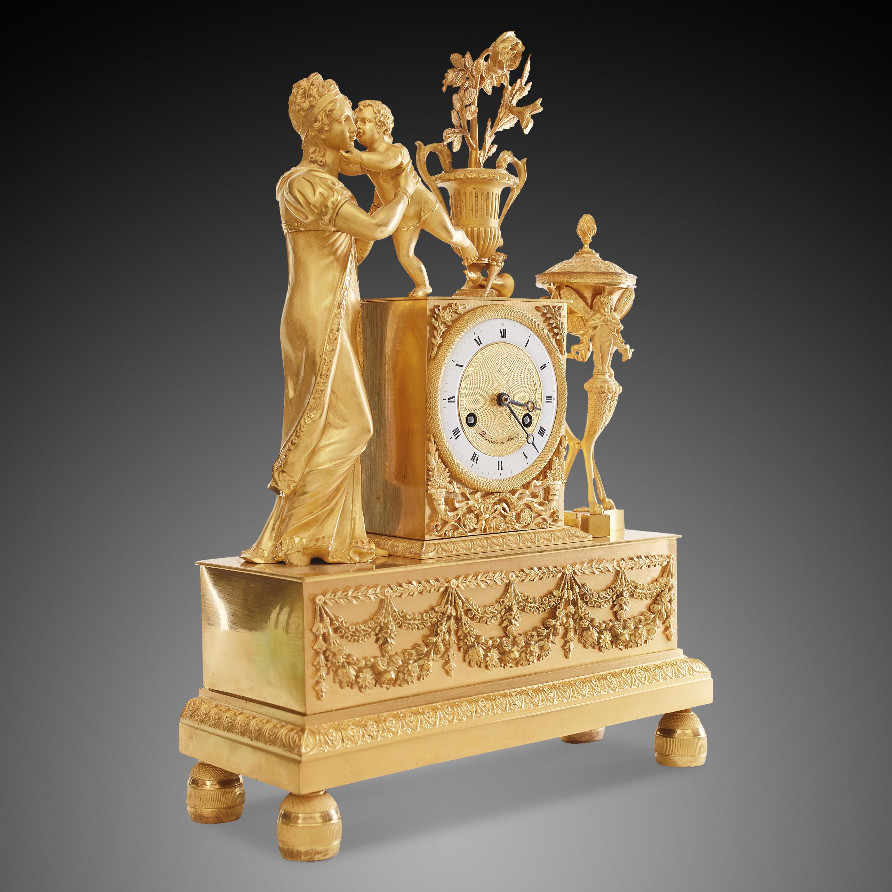 French Mantel Clock 19th Century Styl Empire by Bonieris À Paris For Sale