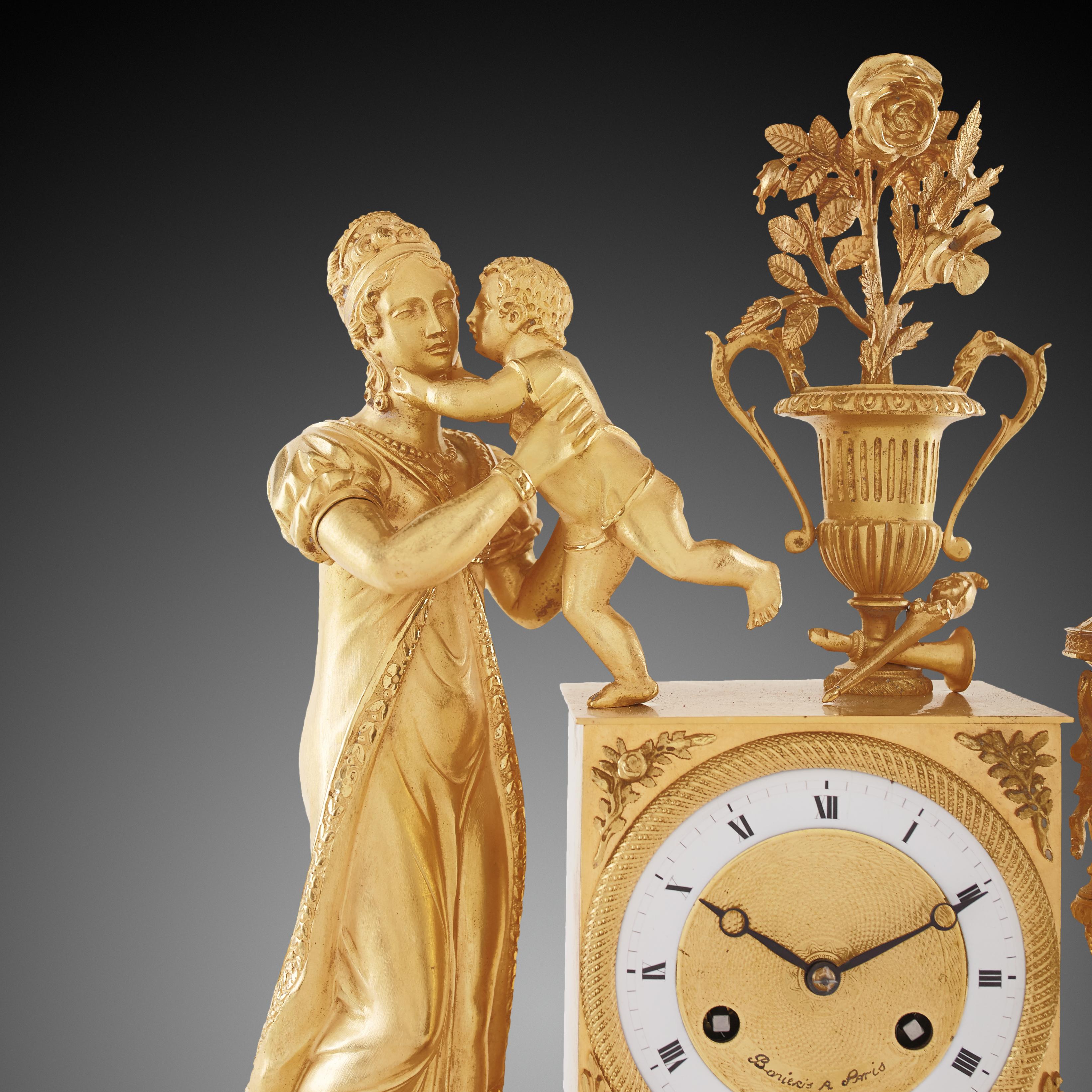 Bronze Horloge de cheminée 19ème siècle Styl Empire par Bonieris À Paris en vente