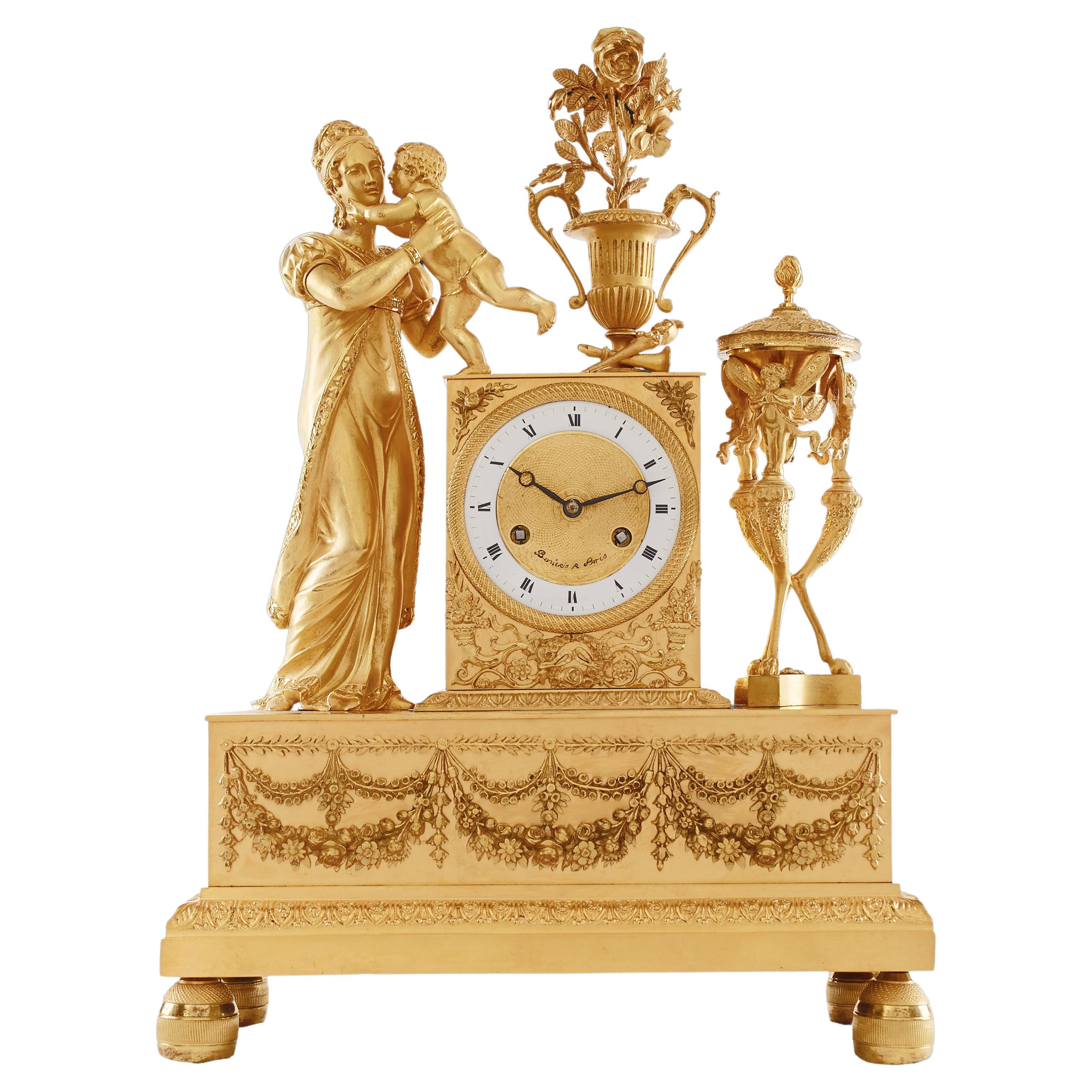 Mantel Clock 19th Century Styl Empire by Bonieris À Paris For Sale