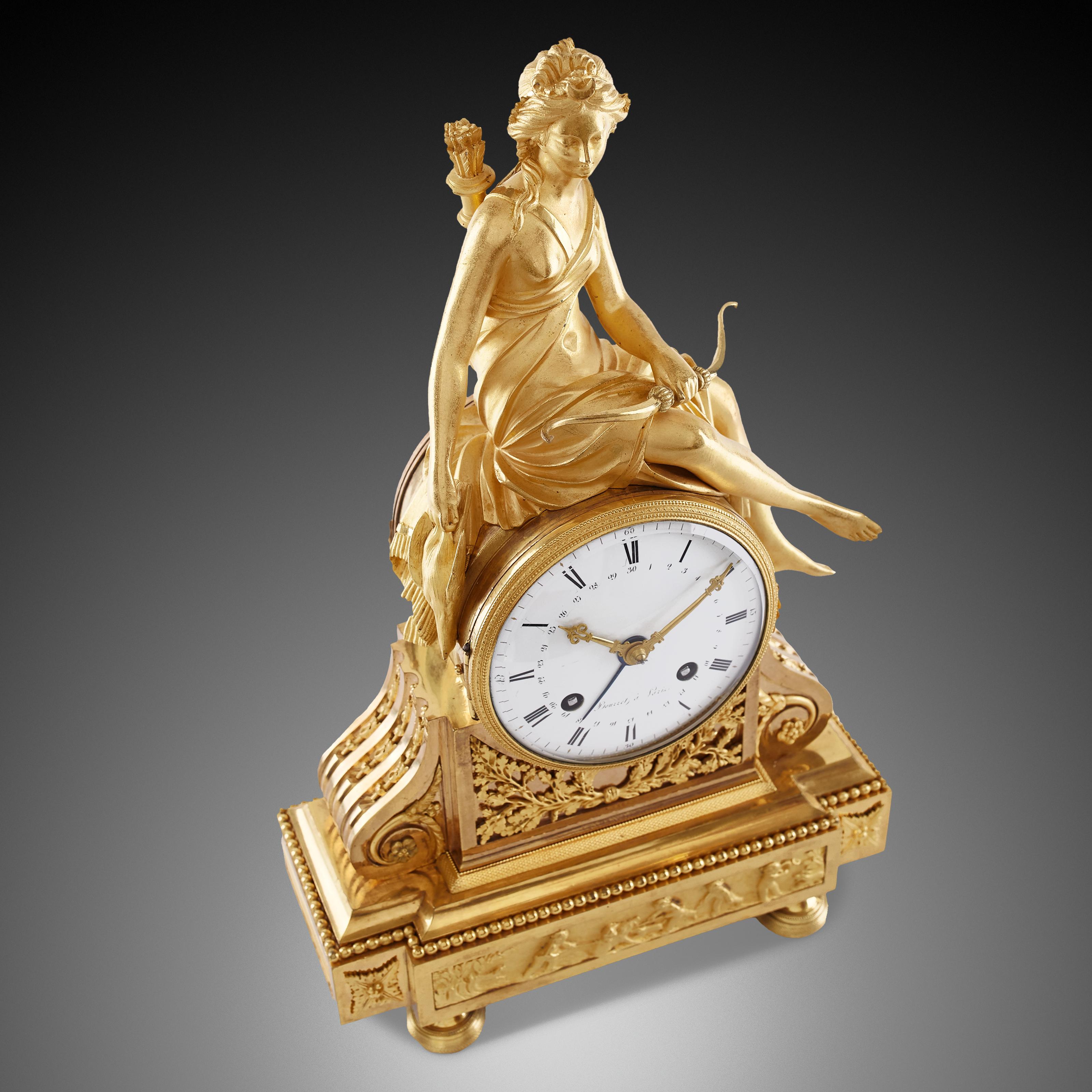 Gilt Mantel Clock 19th Century Styl Empire by Bouzzeb À Paris For Sale