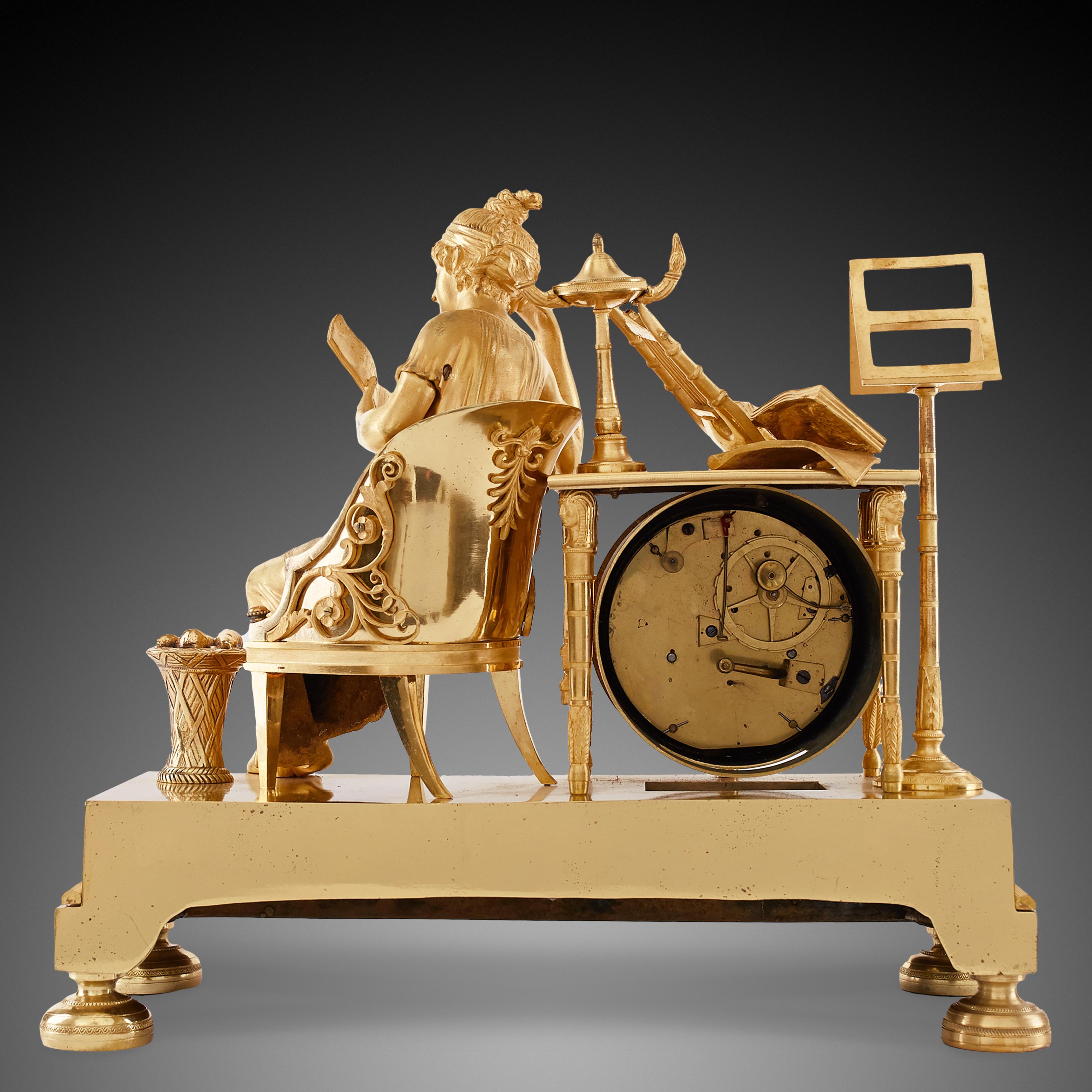 Gilt Mantel Clock 19th Century Styl Empire by Chaussee D'aulin À Paris For Sale