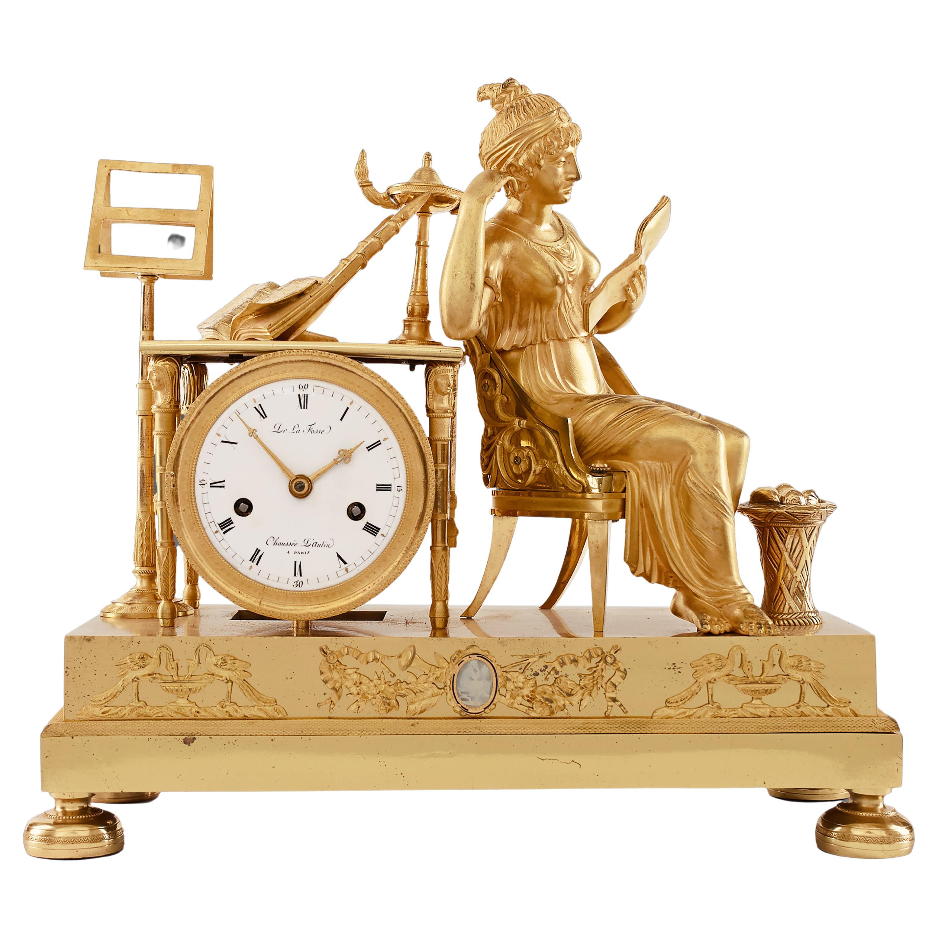 Mantel Clock 19th Century Styl Empire by Chaussee D'aulin À Paris