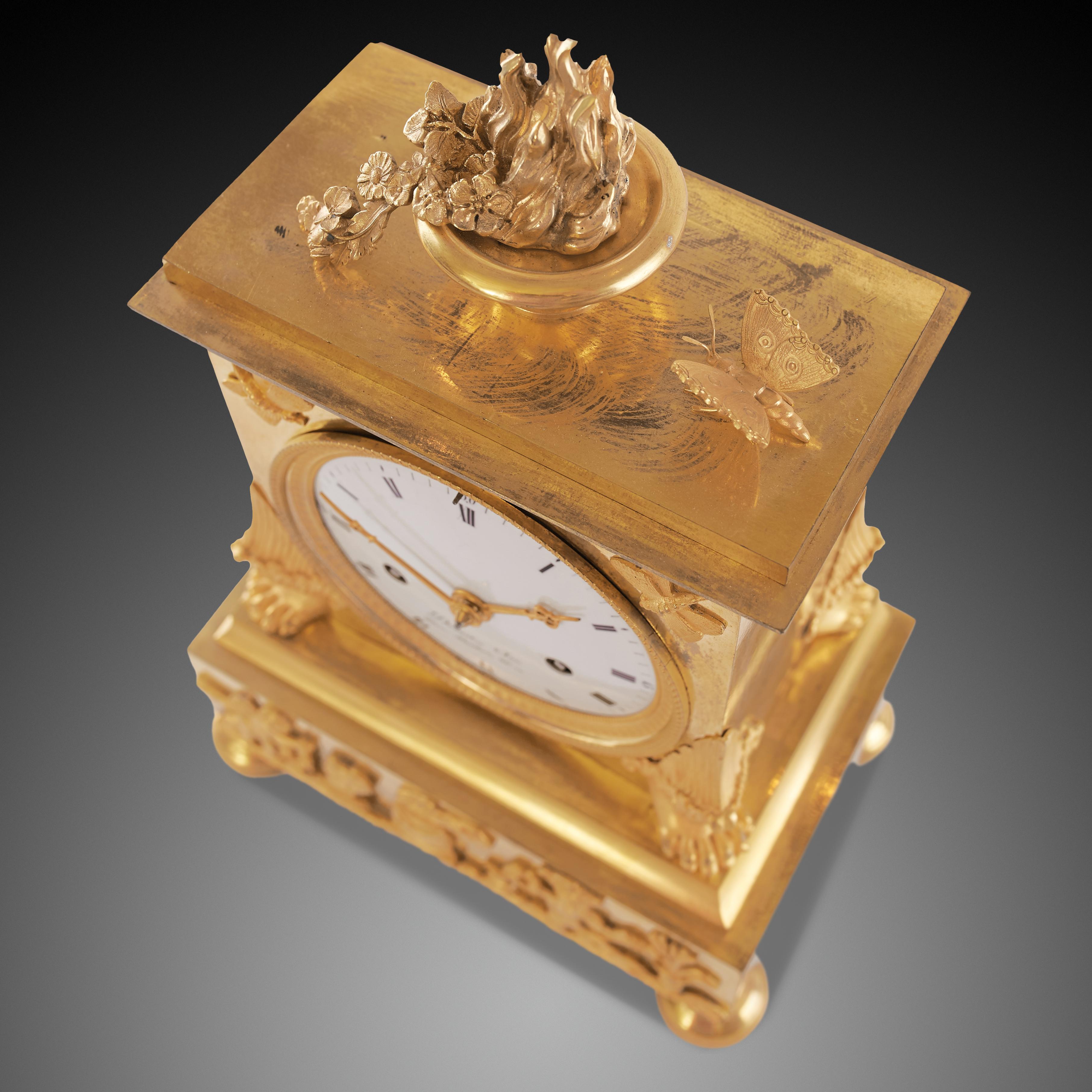 Gilt Mantel Clock 19th Century Styl Empire by Drouot Place Moubert For Sale