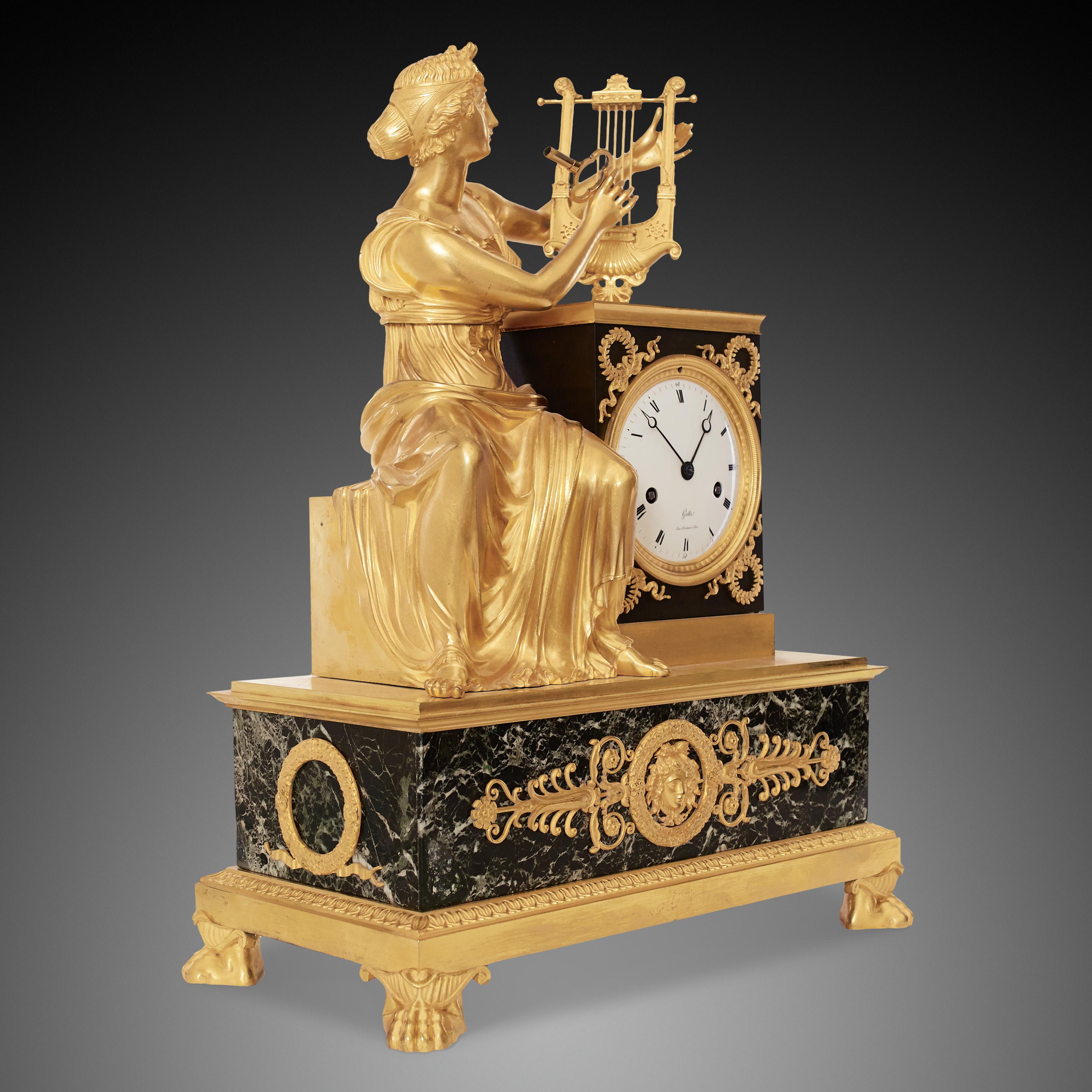 Rococo Mantel Clock 19th Century Styl Empire by Galle, Rue Vivienne À Paris For Sale