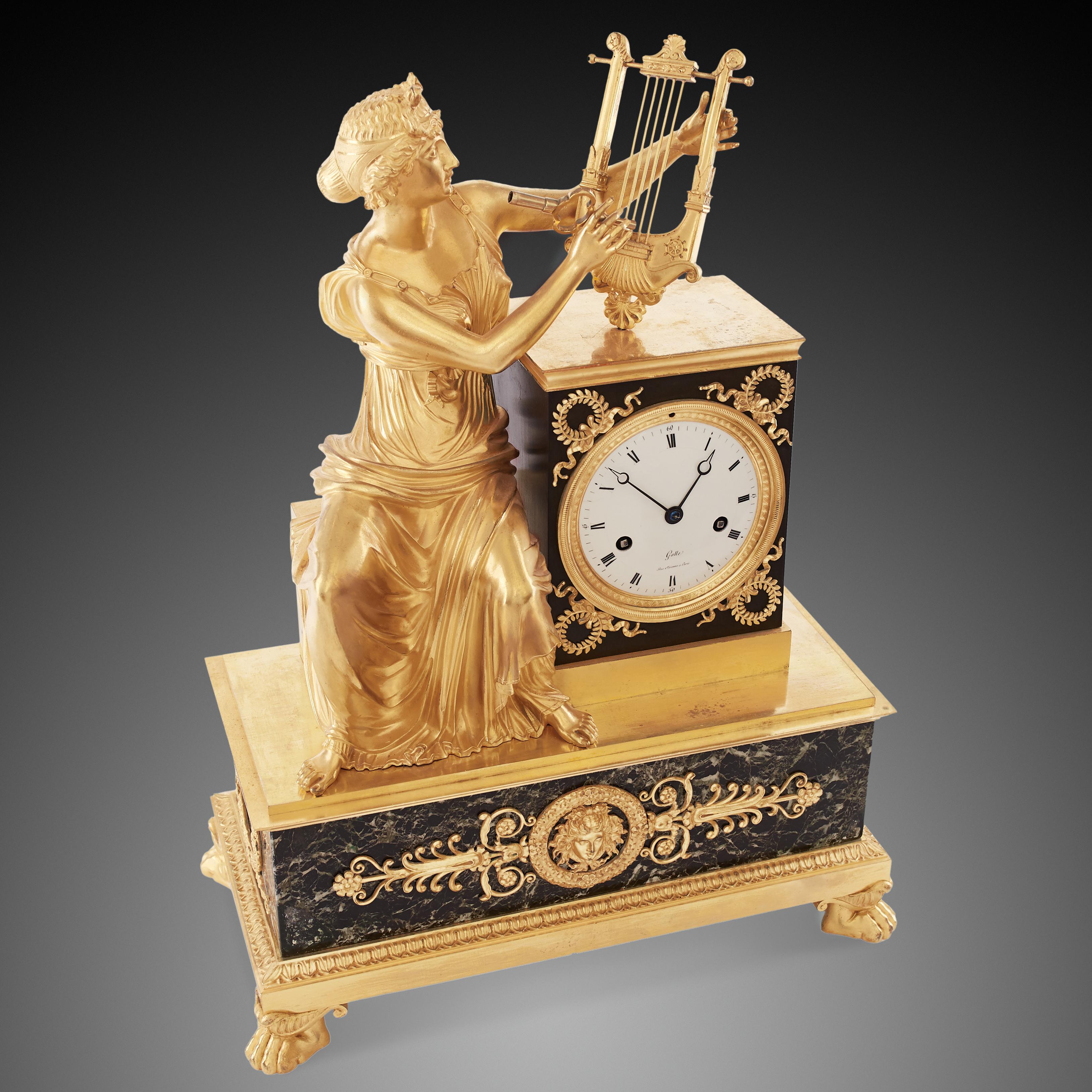 French Mantel Clock 19th Century Styl Empire by Galle, Rue Vivienne À Paris For Sale