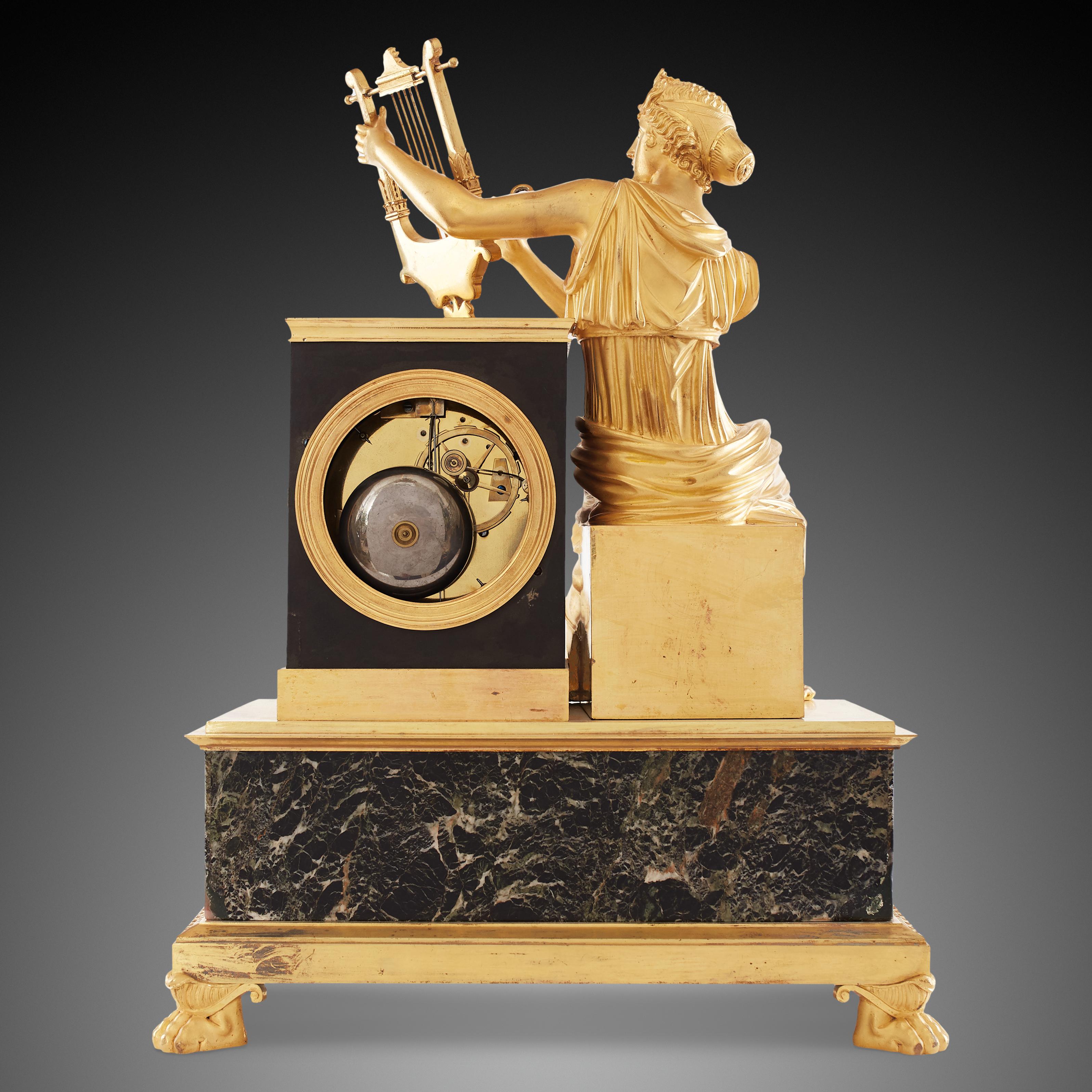Gilt Mantel Clock 19th Century Styl Empire by Galle, Rue Vivienne À Paris For Sale