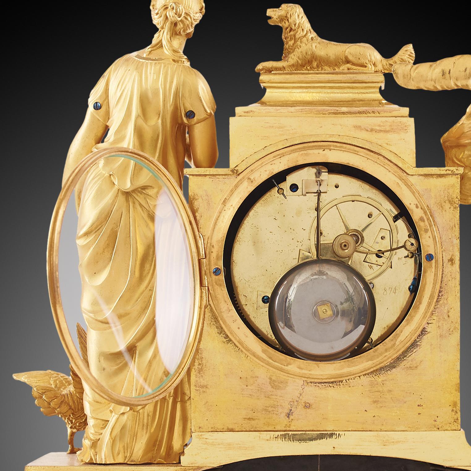 Gilt Mantel Clock 19th Century Styl Empire by Hartmann À Paris For Sale