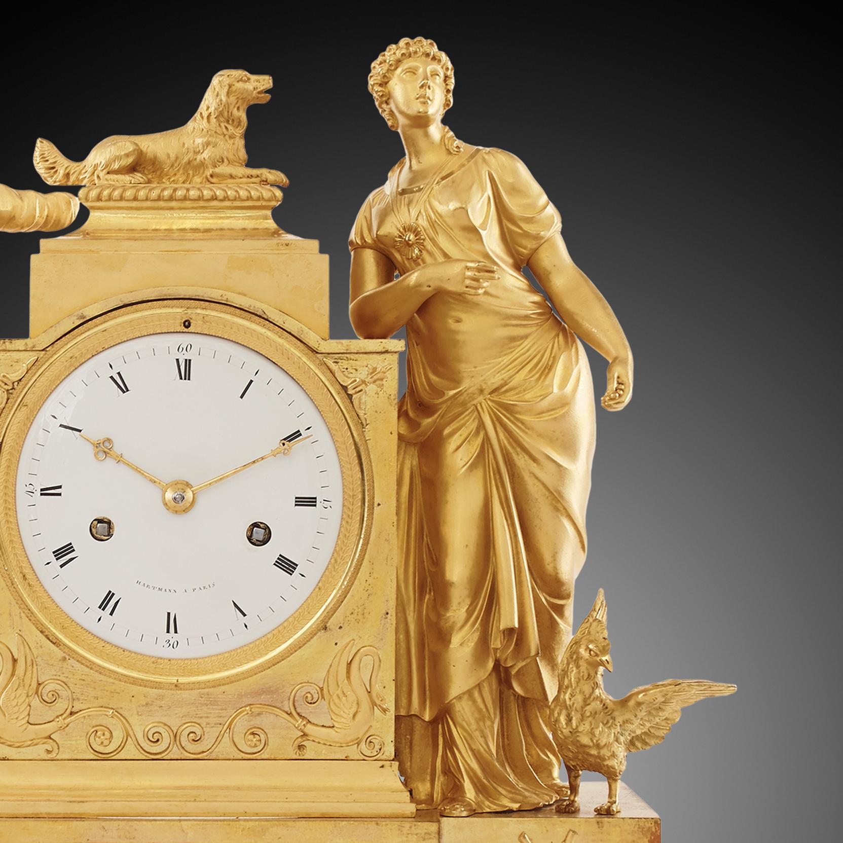 Mantel Clock 19th Century Styl Empire by Hartmann À Paris In Excellent Condition For Sale In Warsaw, PL