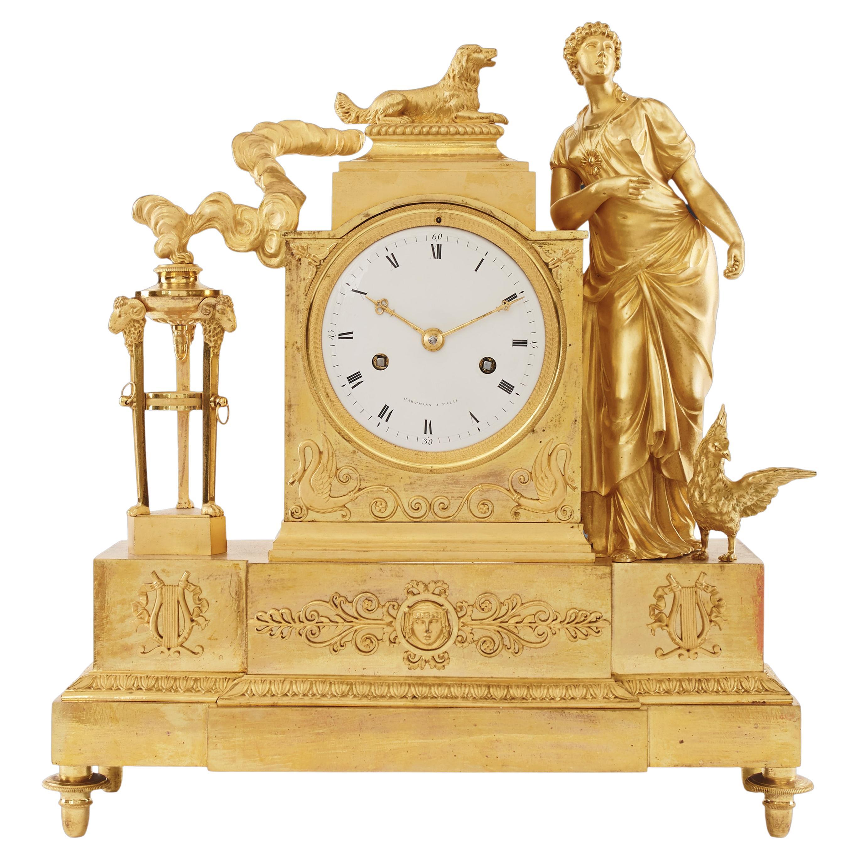 Mantel Clock 19th Century Styl Empire by Hartmann À Paris