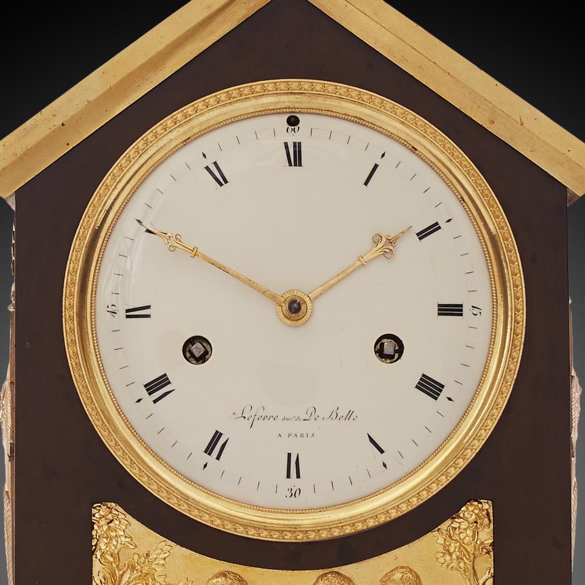 Gilt Mantel Clock 19th Century Styl Empire by Lefevre De Belle For Sale
