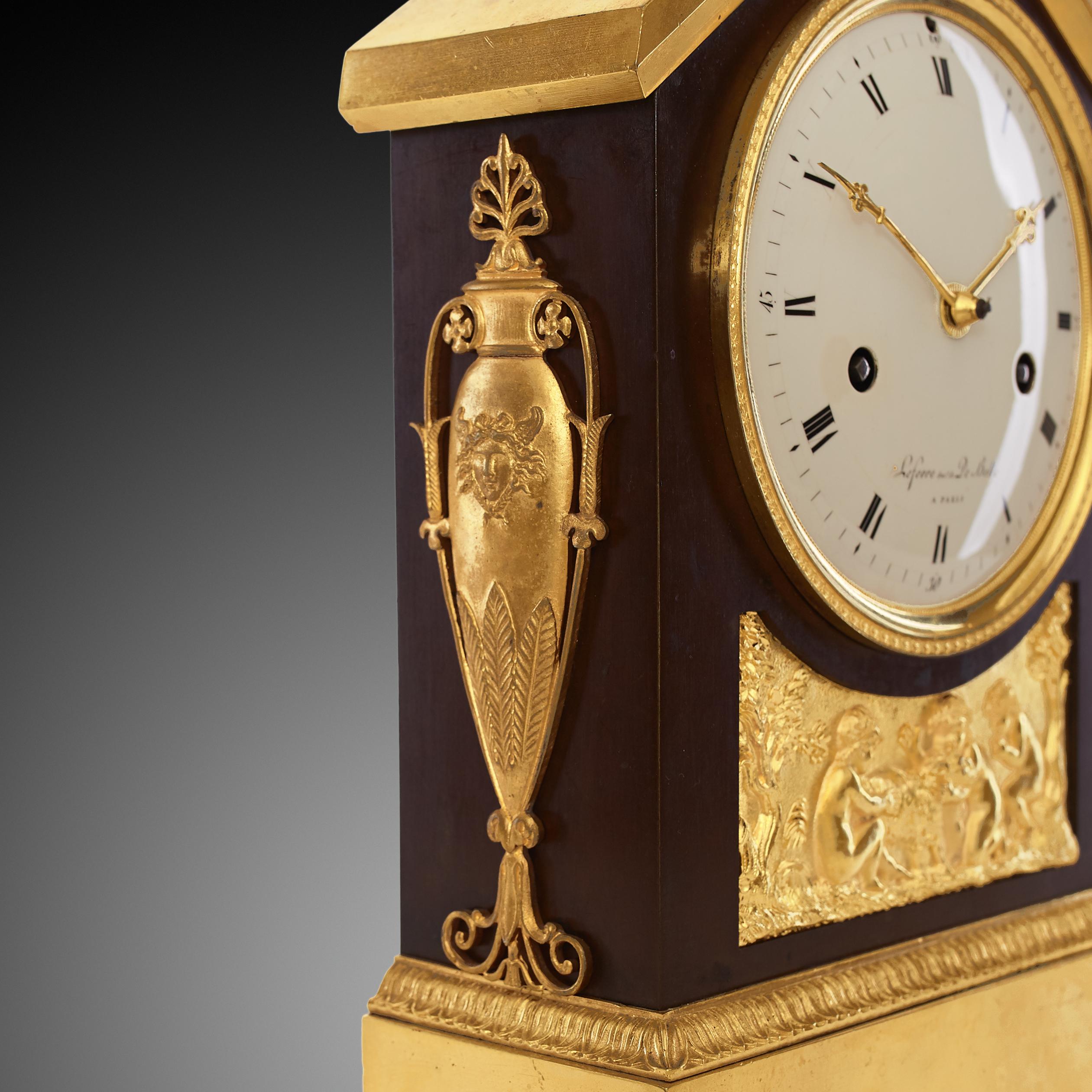 Mantel Clock 19th Century Styl Empire by Lefevre De Belle In Excellent Condition For Sale In Warsaw, PL