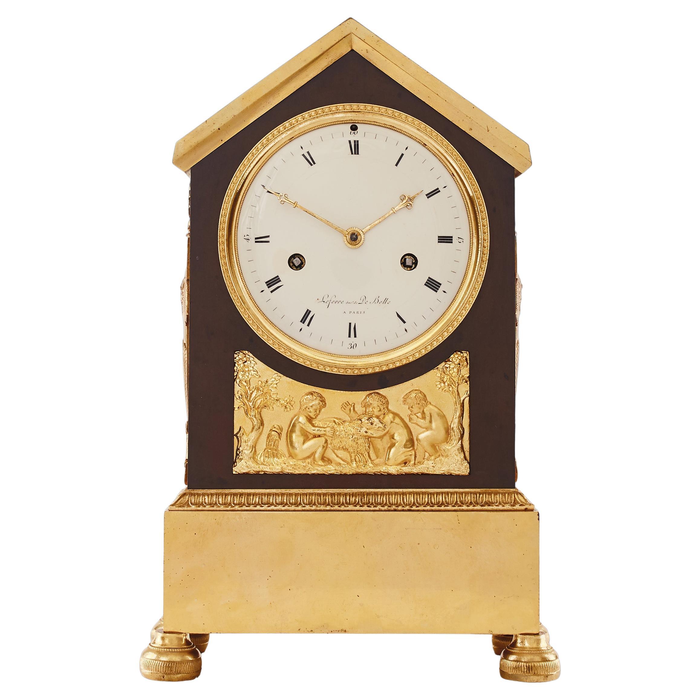 Mantel Clock 19th Century Styl Empire by Lefevre De Belle For Sale