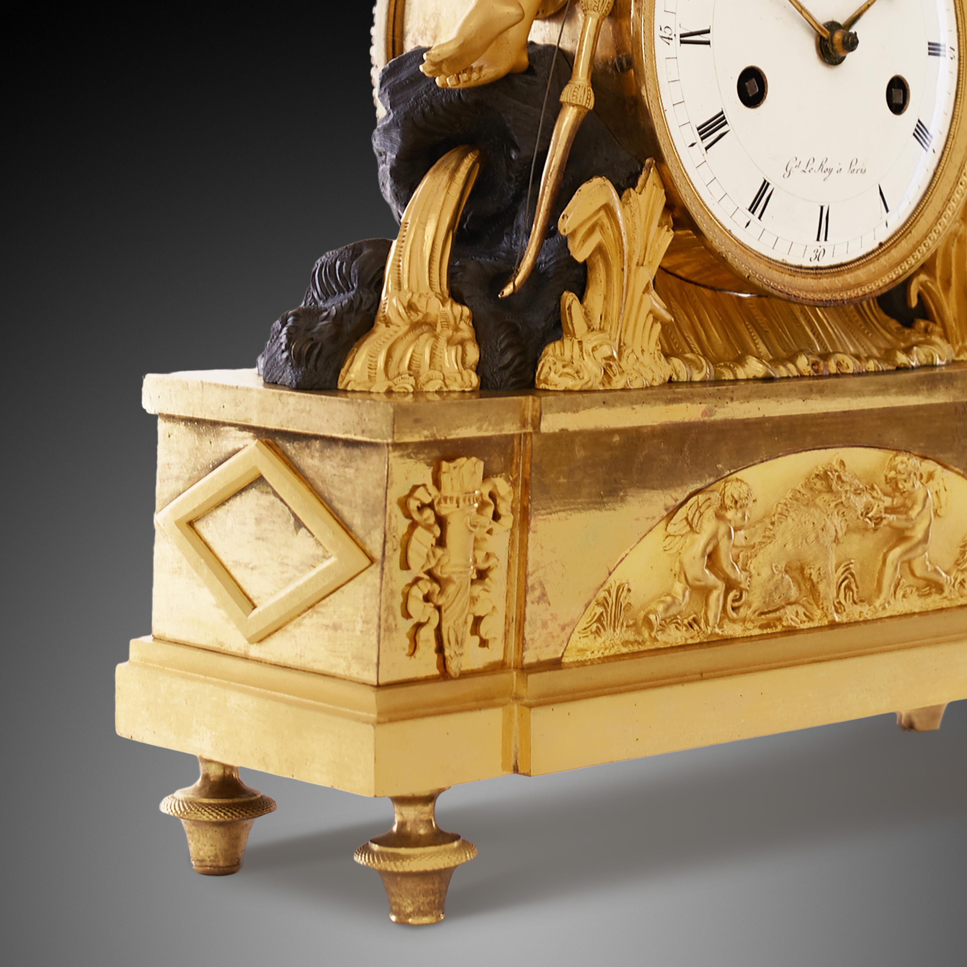 Horloge de cheminée 19ème siècle style Empire par LeRoy à Paris en vente 1