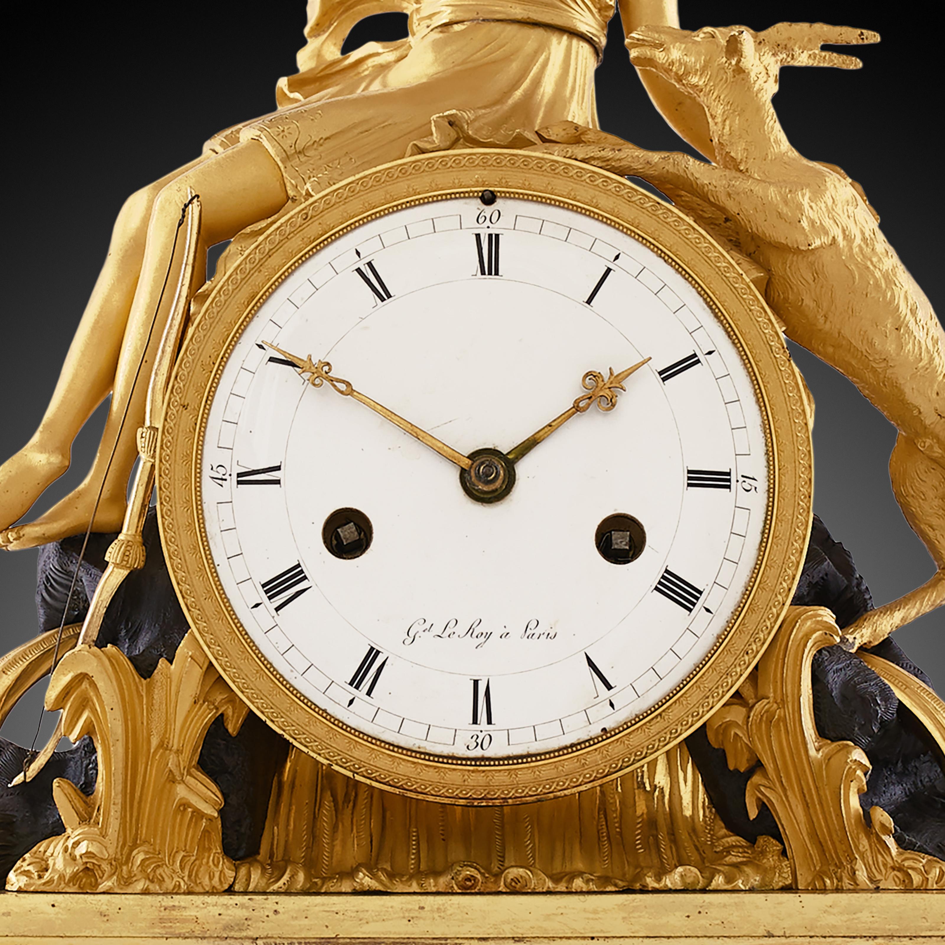 Horloge de cheminée 19ème siècle style Empire par LeRoy à Paris Excellent état - En vente à Warsaw, PL