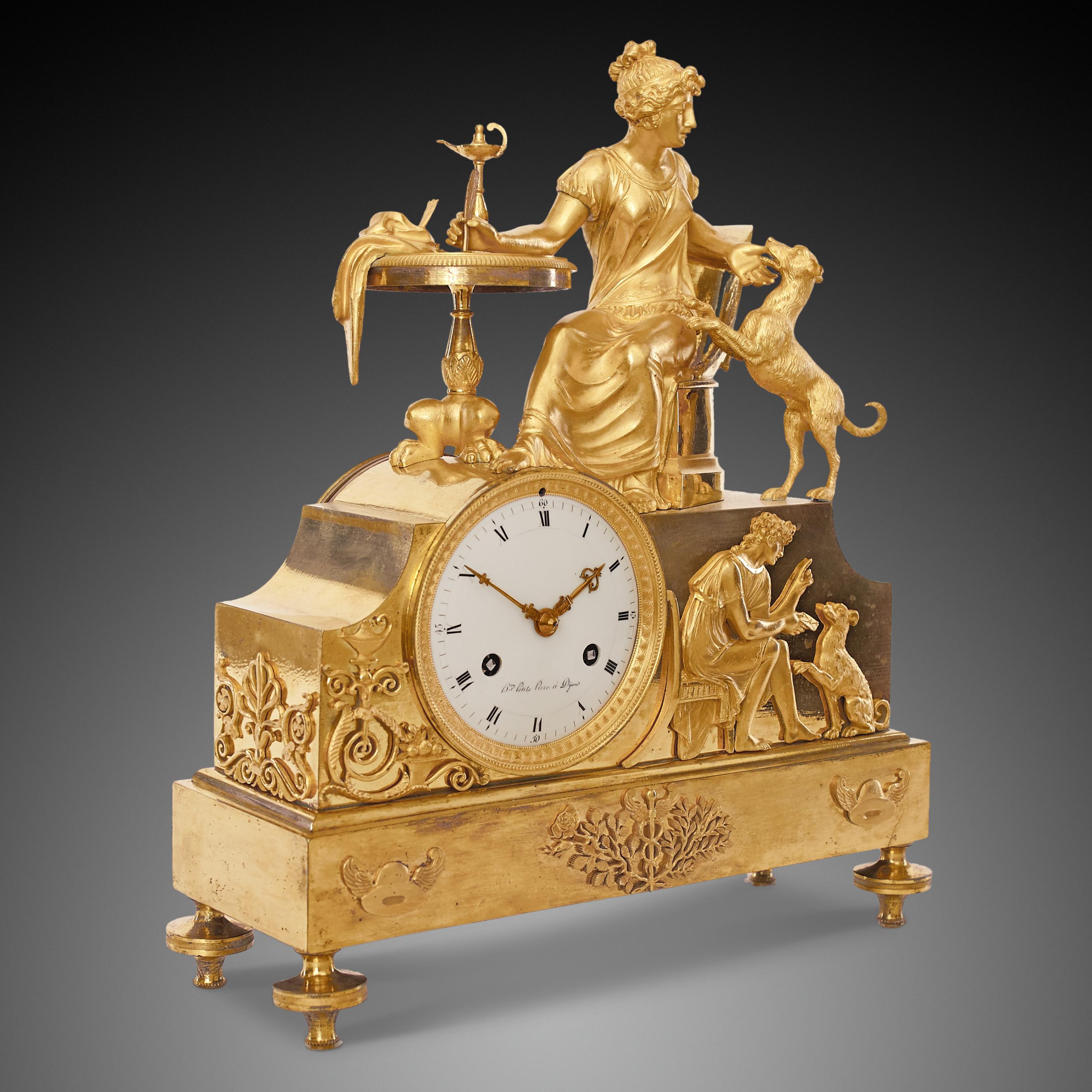 French Mantel Clock 19th Century Styl Empire by Petit Pizze À Dijon For Sale