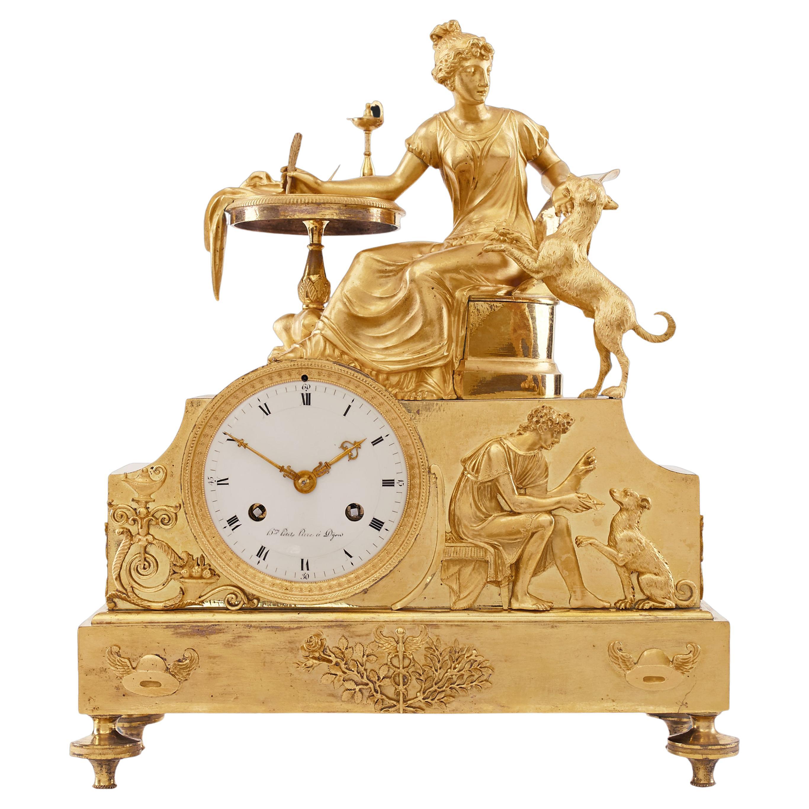 Mantel Clock 19th Century Styl Empire by Petit Pizze À Dijon For Sale