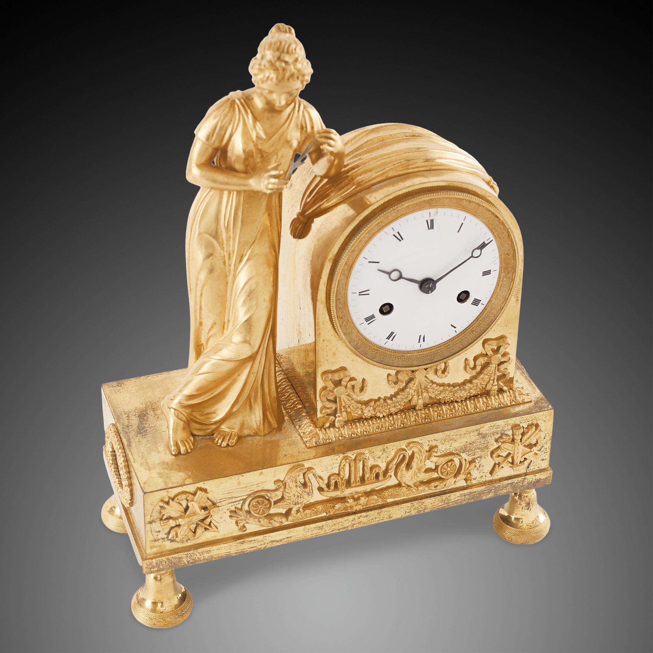 Gilt Mantel Clock 19th Century Styl Empire For Sale