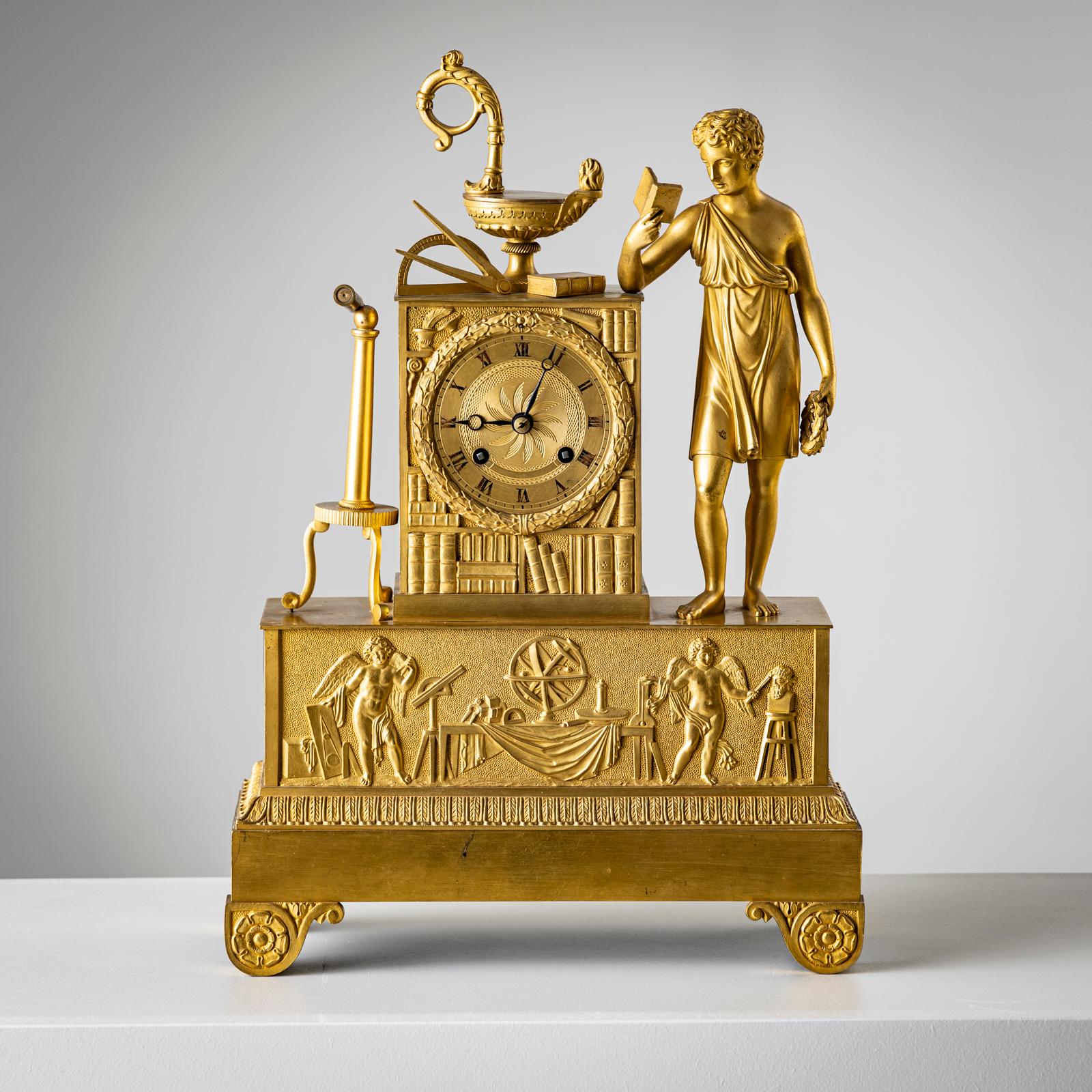 French Mantel Clock, Allegory of the Sciences, France around 1830 For Sale