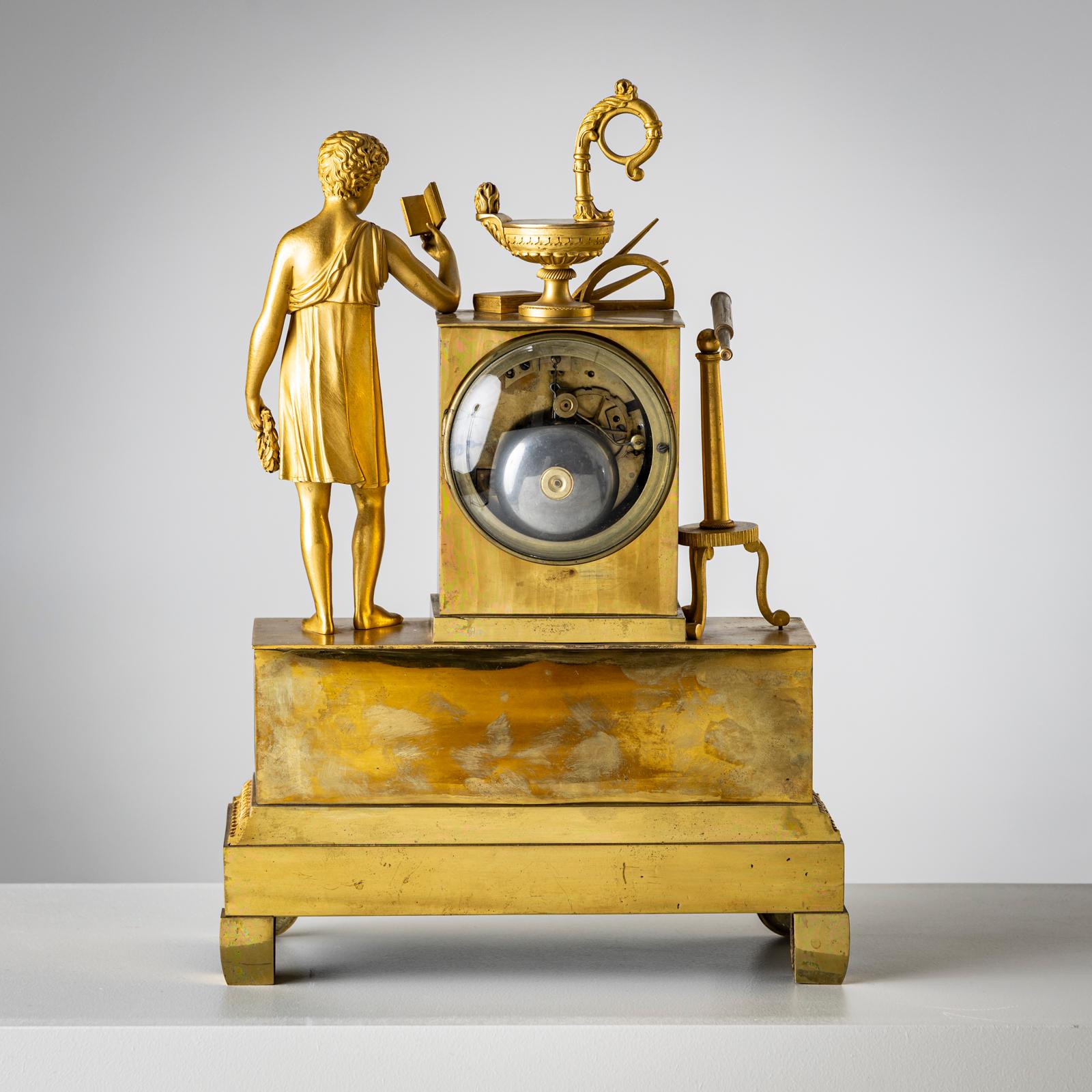 Gilt Mantel Clock, Allegory of the Sciences, France around 1830 For Sale