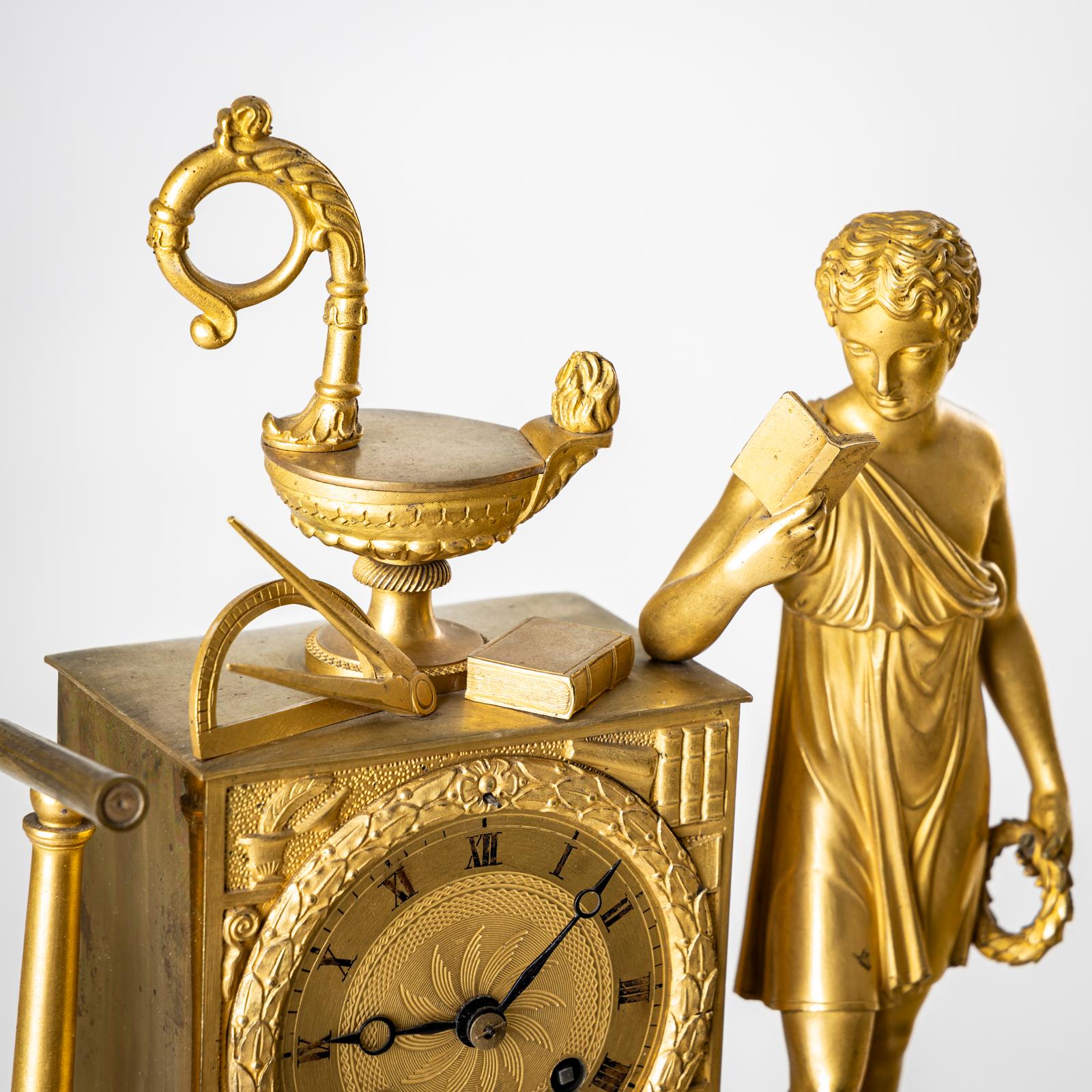 Bronze Mantel Clock, Allegory of the Sciences, France around 1830 For Sale