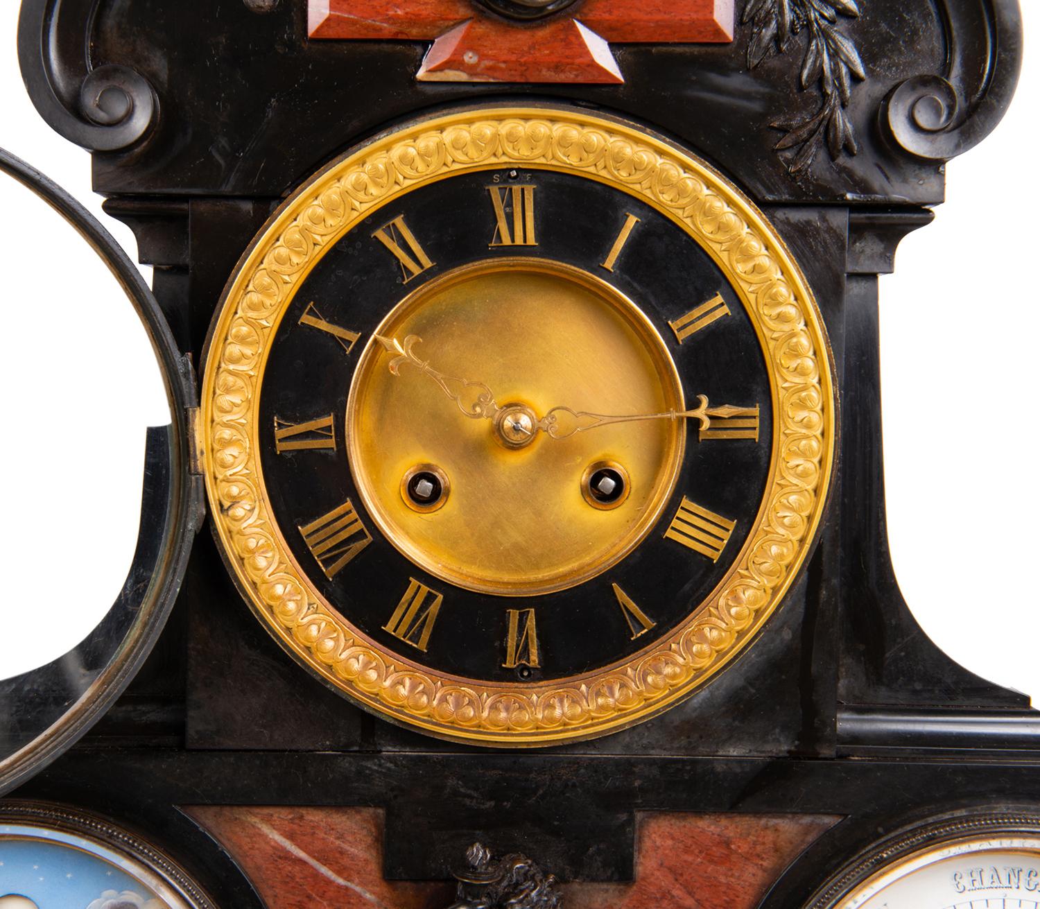 Kaminuhr, Barometer, Mondphase und Ewiger Kalender, 19. Jahrhundert (Französisch) im Angebot