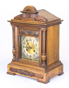 Horloge de cheminée, pendule de cheminée, boîtier en noyer, Allemagne 1900, meuble ancien, H491