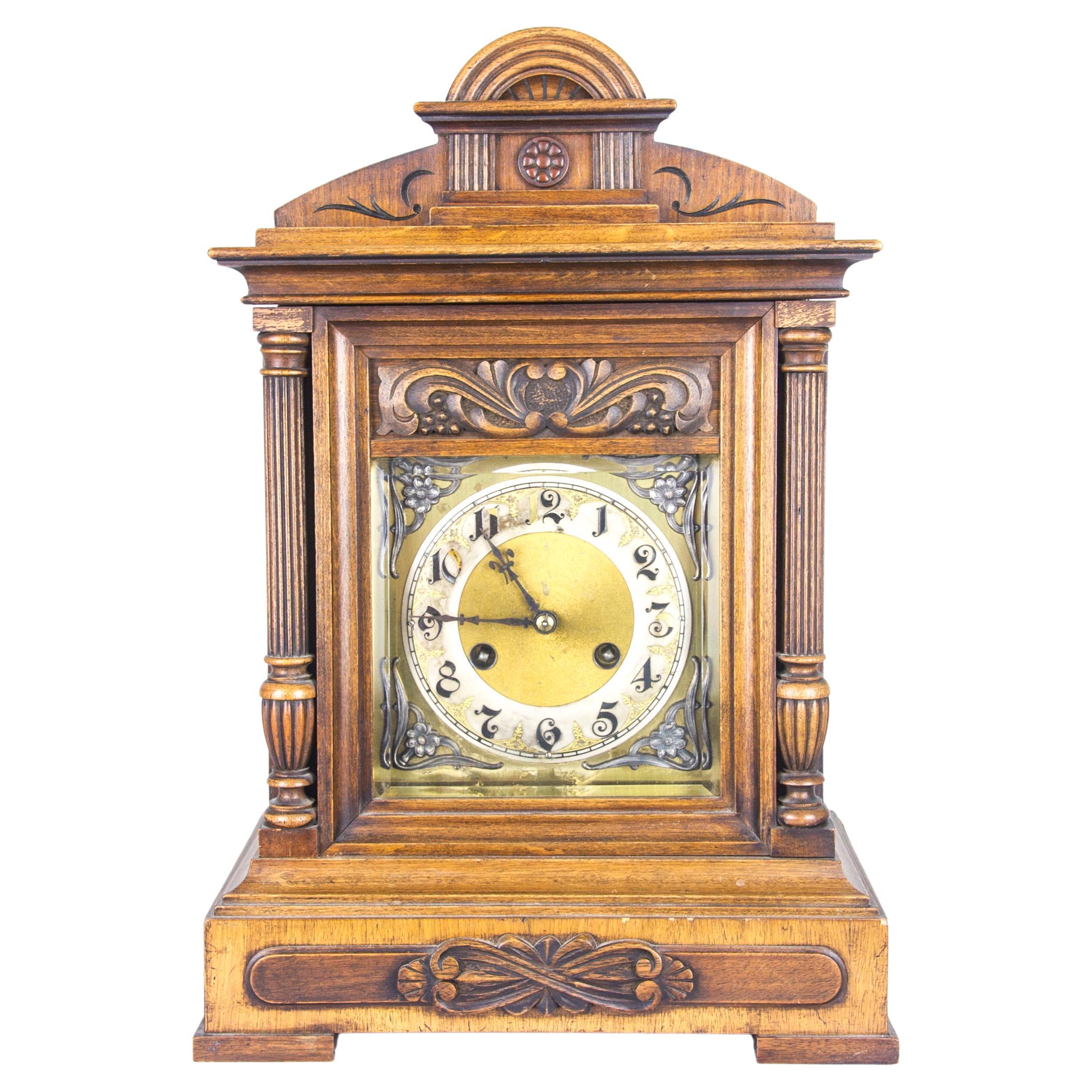 Mantel Clock, Bracket clock, Walnut Cased, German 1900, Antique Furniture, H491