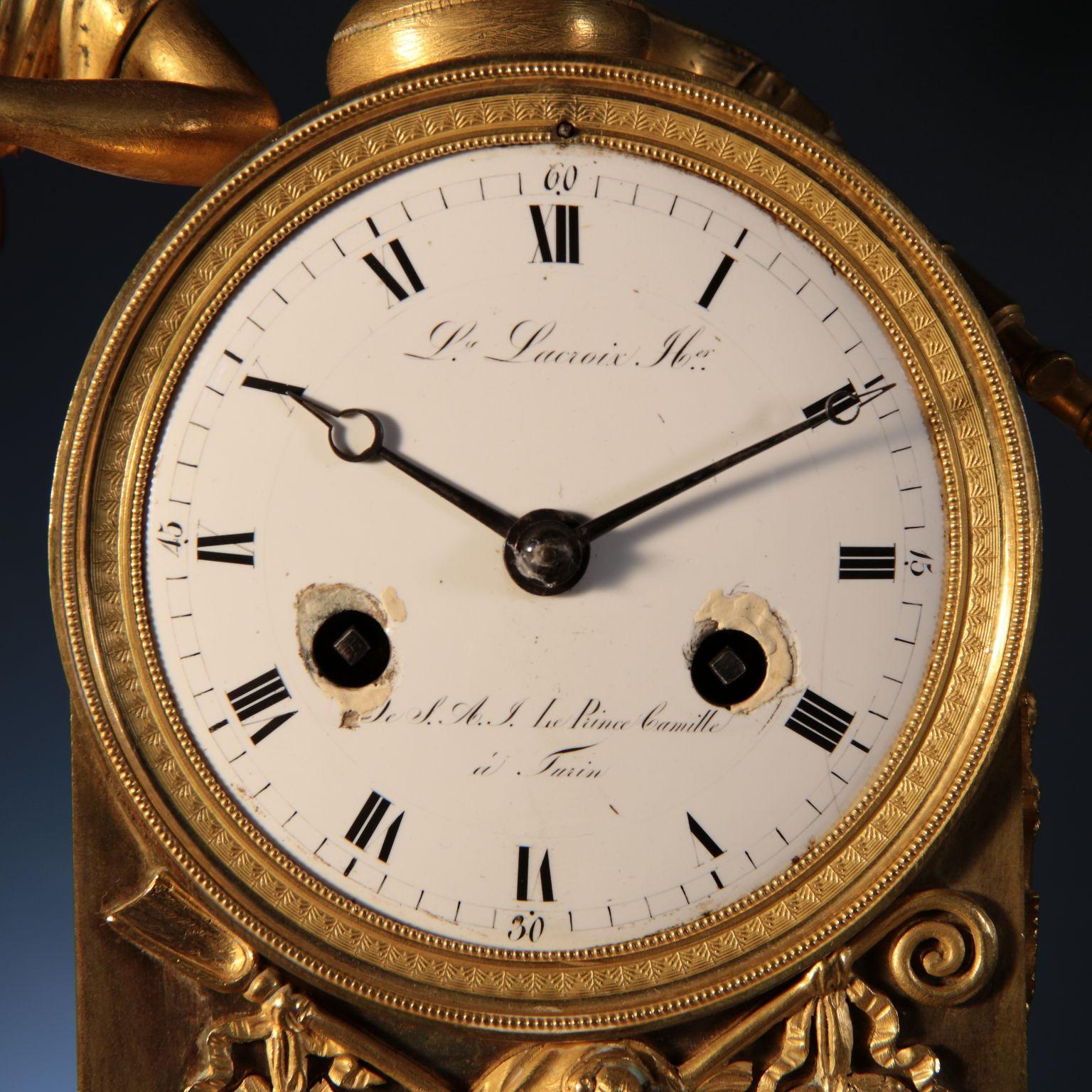 Italian Mantel Clock, Camillo Borghese, First Quarter 19th Century For Sale